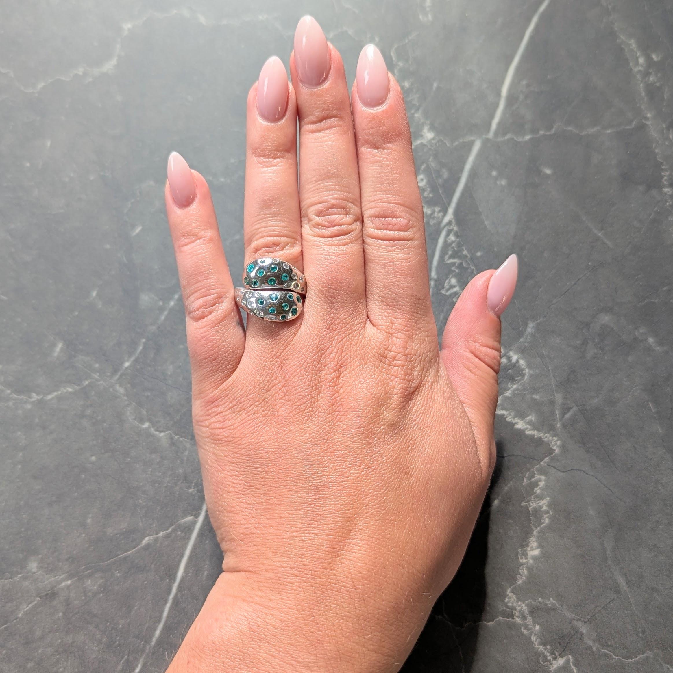 2010's Diamond Tourmaline 18 Karat White Gold Contemporary Bypass Ring