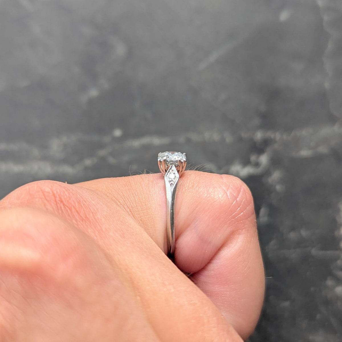 Retro 1945 Transitional Cut Diamond Platinum Vintage Geometric Engagement Ring