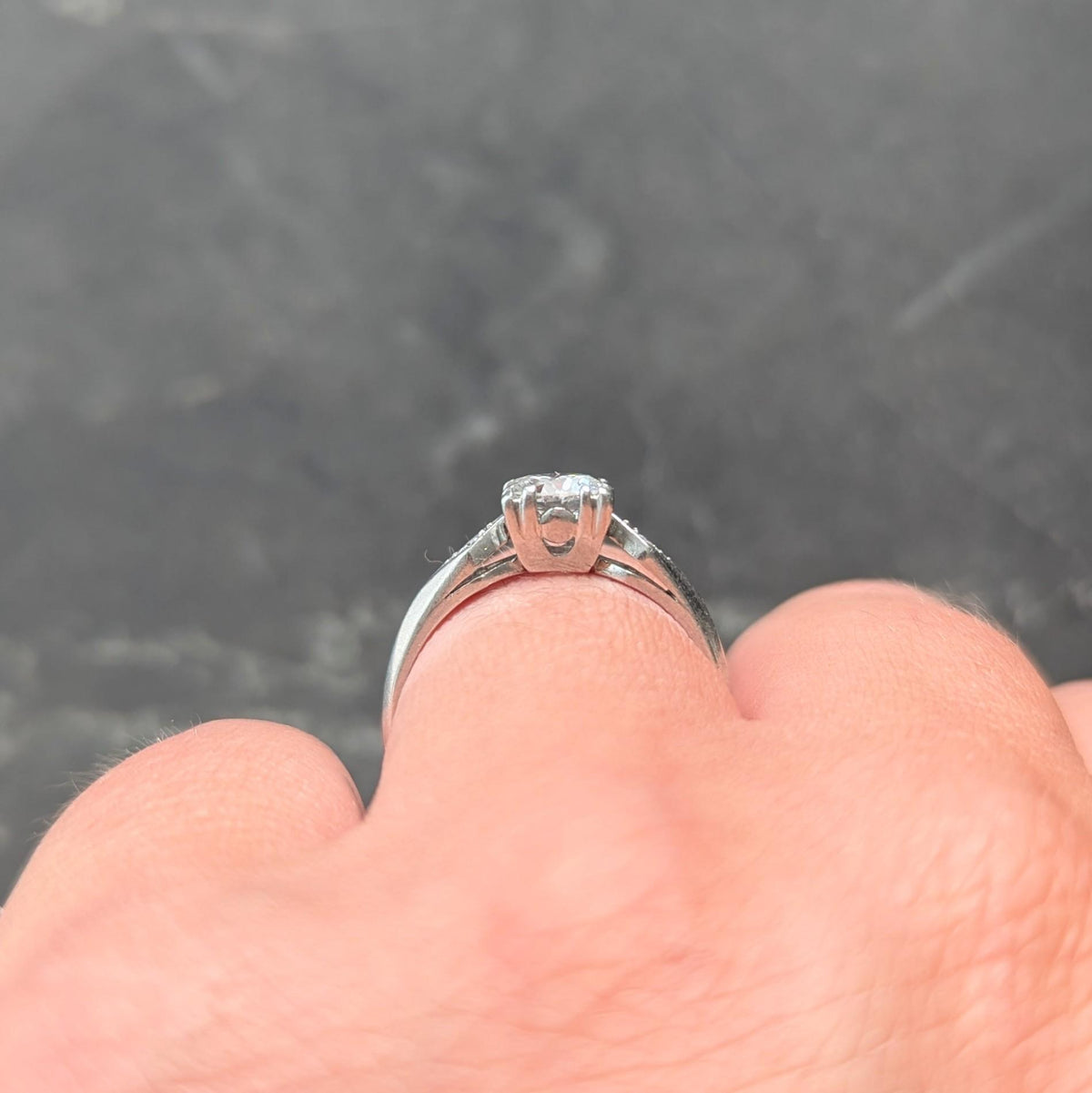 Retro 1945 Transitional Cut Diamond Platinum Vintage Geometric Engagement Ring