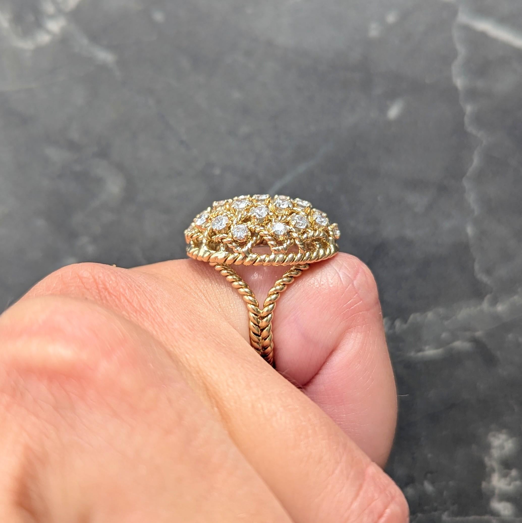 Cartier Paris 1960's Diamond 18 Karat Yellow Gold Vintage Twisted Rope Dome Ring