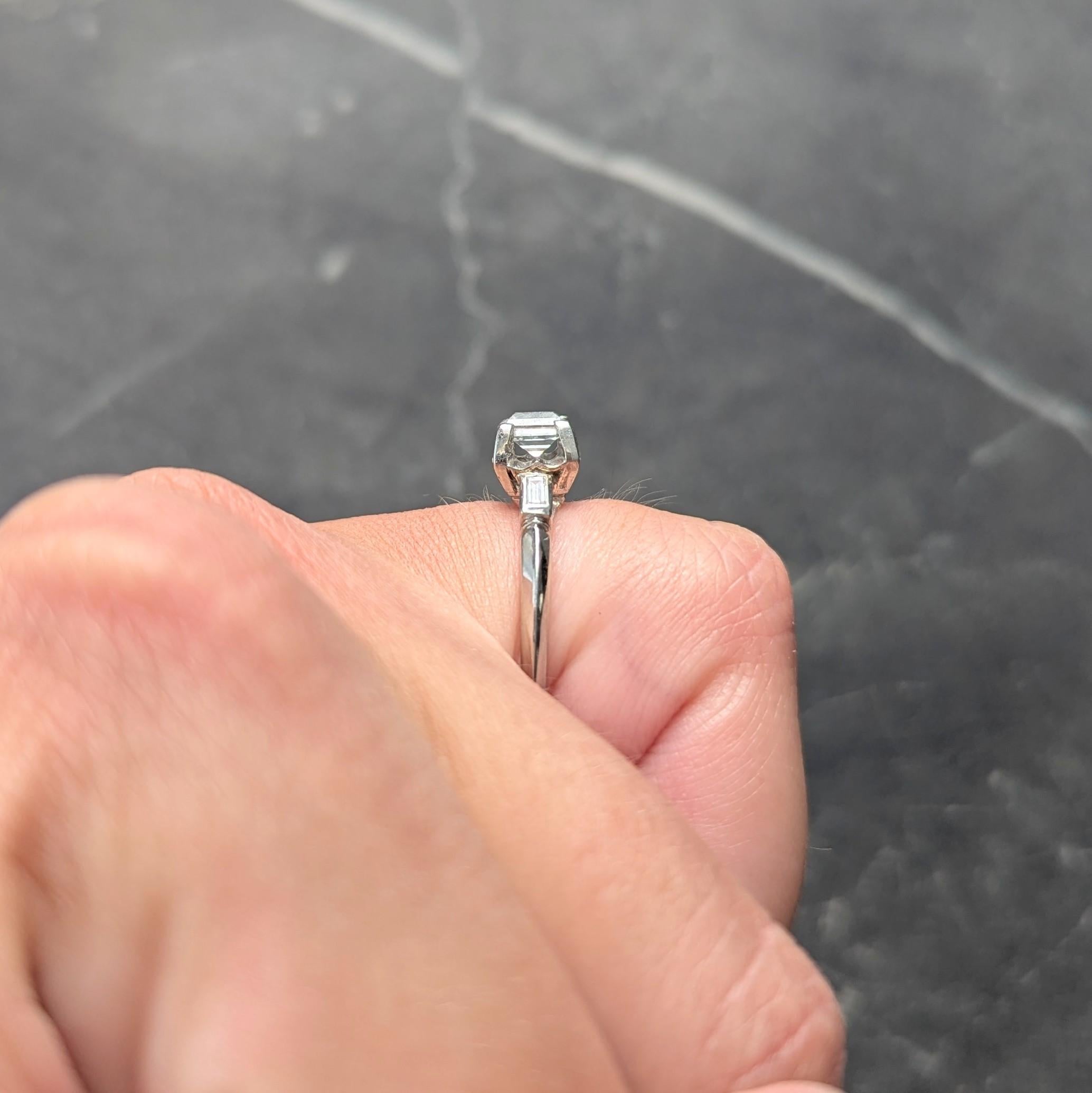 Mid-Century 0.70 CTW Carré Cut Diamond Platinum Vintage Engagement Ring