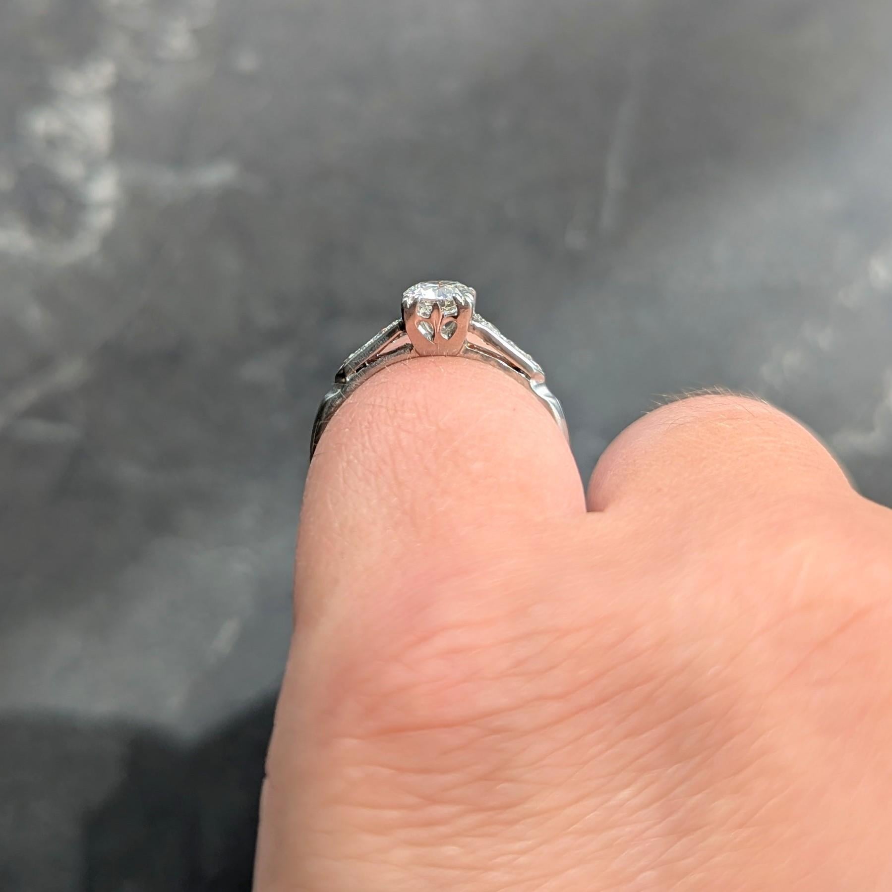 Art Deco European Diamond 18K White Gold Vintage Fleur-De-Lis Engagement Ring