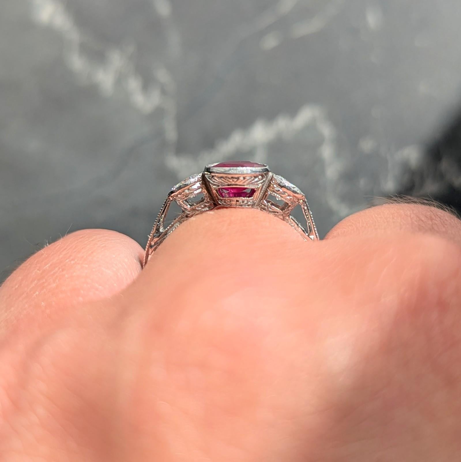 Contemporary 1.53 CTW Ruby Diamond Platinum Three Stone Ring