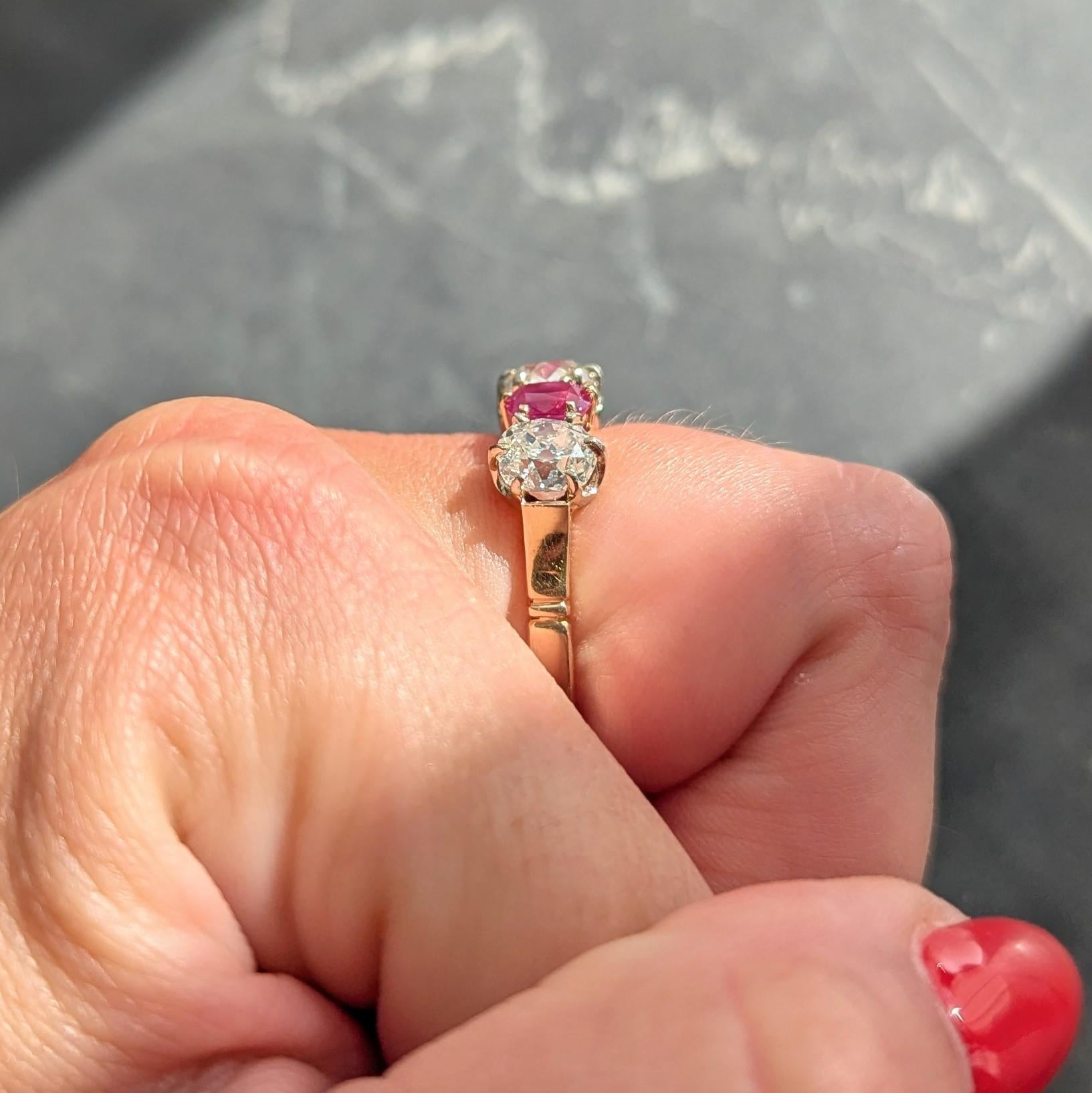 Victorian 3.62 CTW Ruby Old Mine Cut Diamond 14K Gold Antique Band Ring
