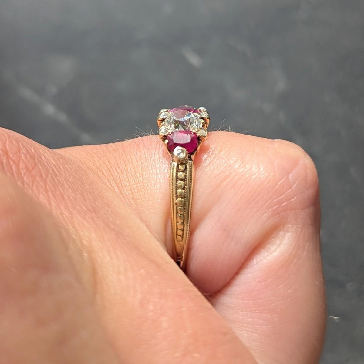 Victorian No Heat Burma Ruby Old Mine Cut Diamond 18K Gold Band Ring GIA