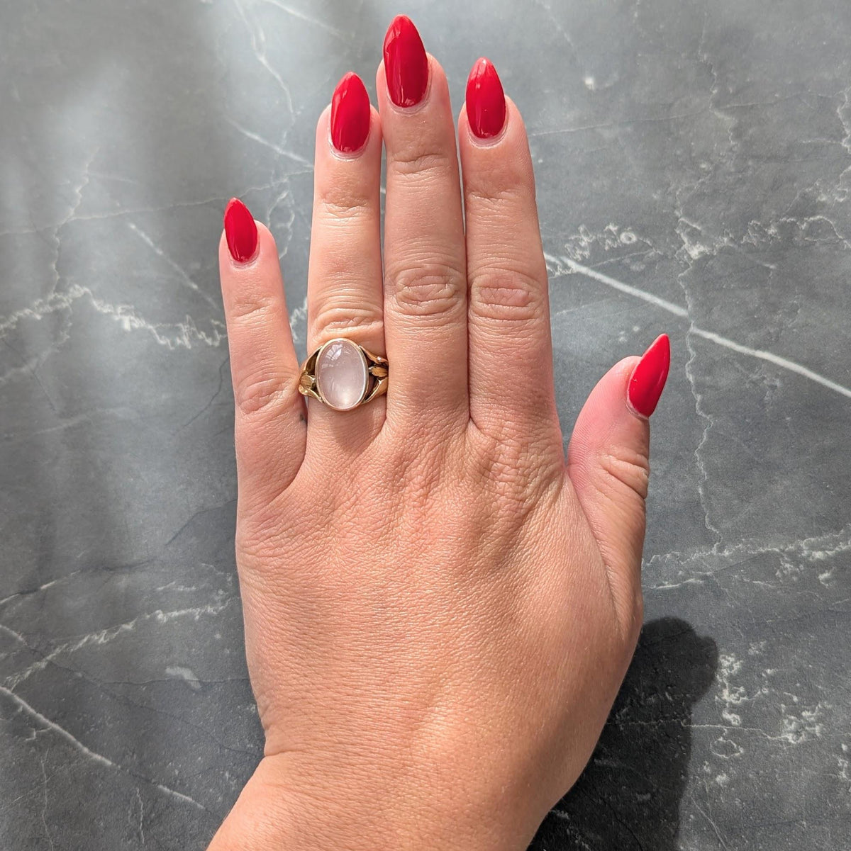Art Nouveau Moonstone 14 Karat Yellow Gold Antique Foliate Ring