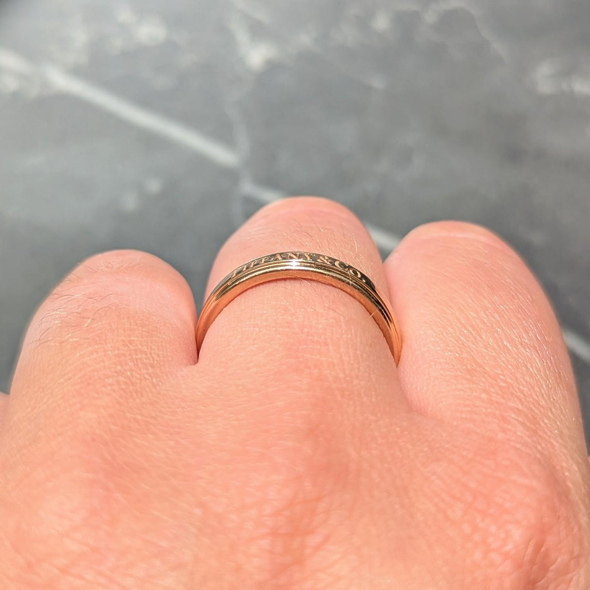 Tiffany & Co. 1990's 18 Karat Yellow Gold Vintage Logo Wedding Band Ring