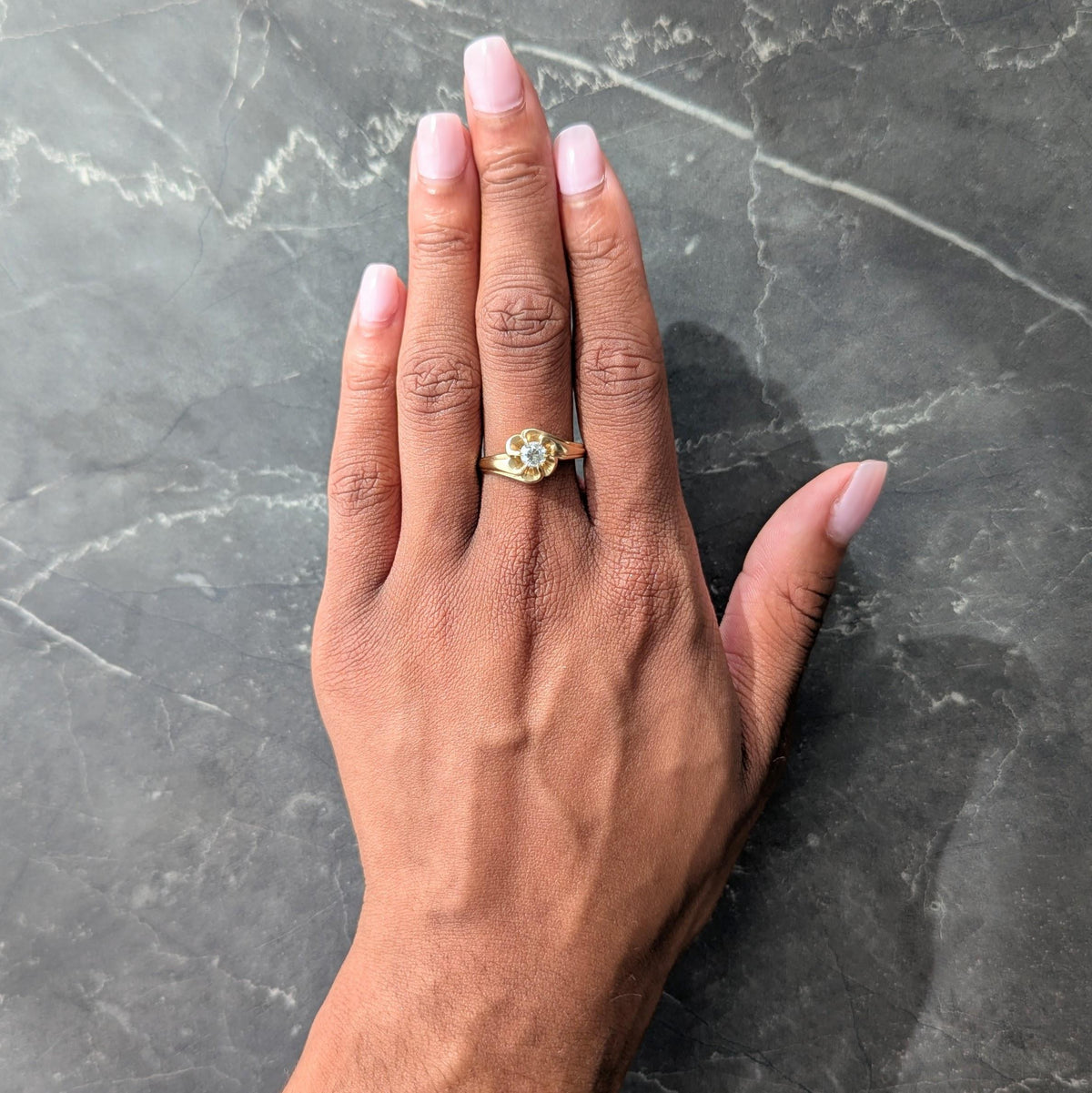 1960's Old Mine Cut Diamond 14 Karat Yellow Gold Vintage Belcher Engagement Ring