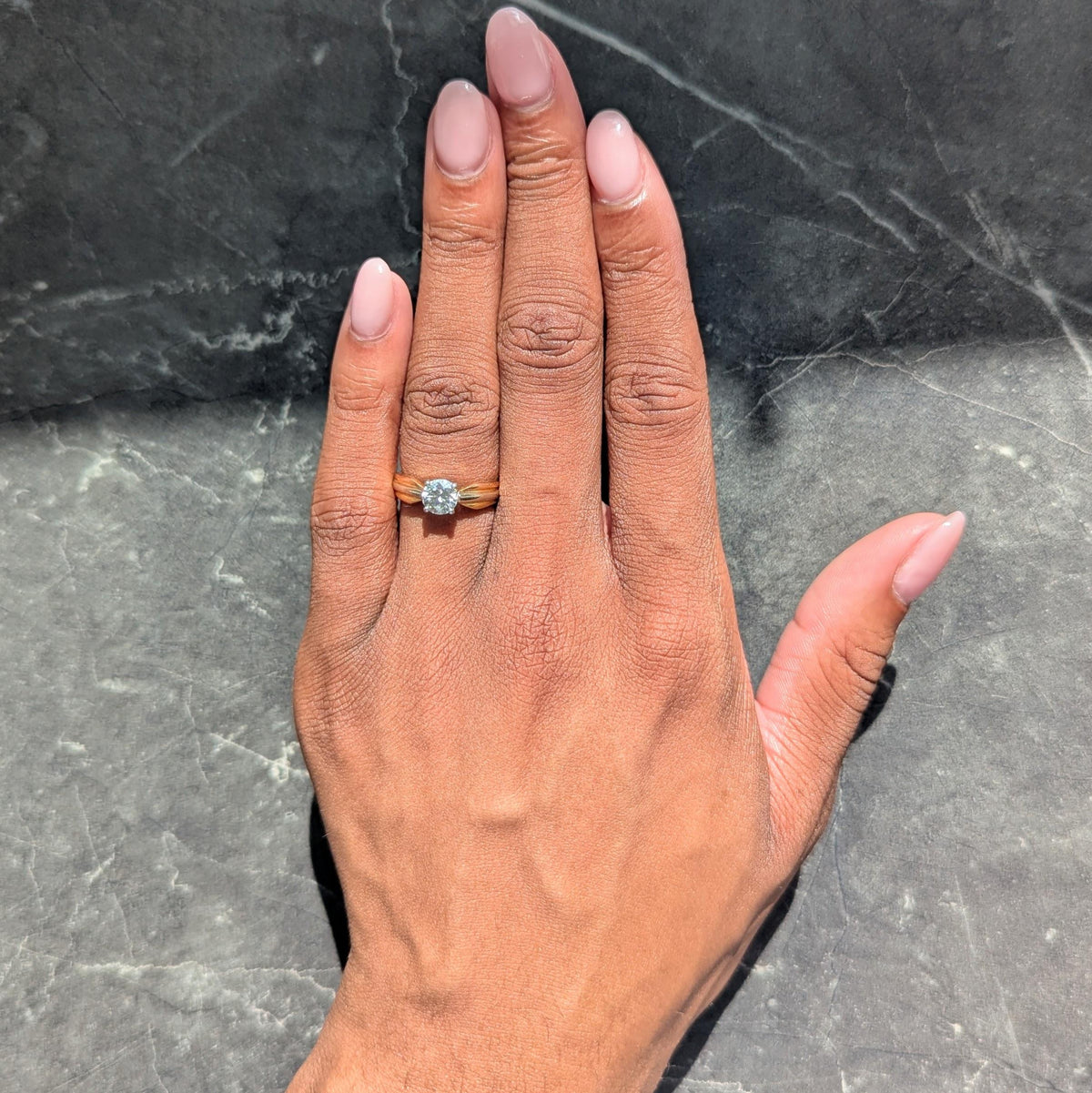 Cartier 1980's Diamond Platinum Tri-Color Gold Vintage Solitaire Engagement Ring