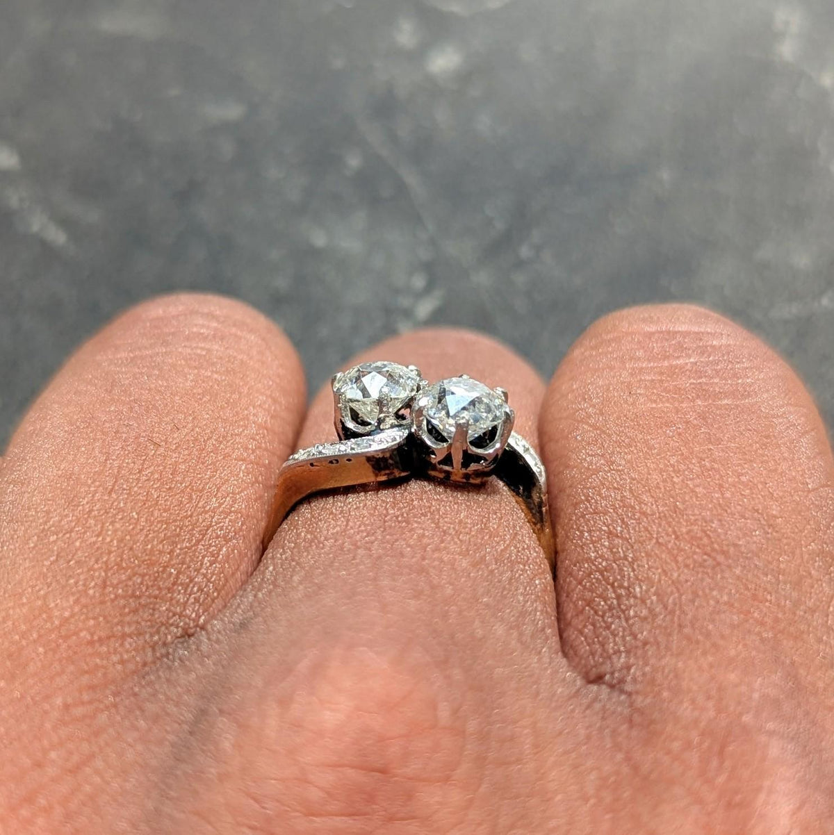 Edwardian Toi et Moi Old Mine Diamond Platinum 18K Gold Antique Engagement Ring