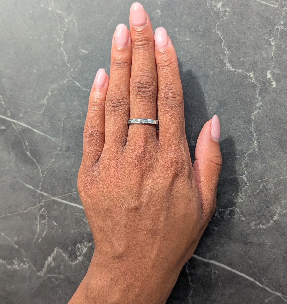 Contemporary Round Brilliant Cut Diamond Platinum Channel Band Ring