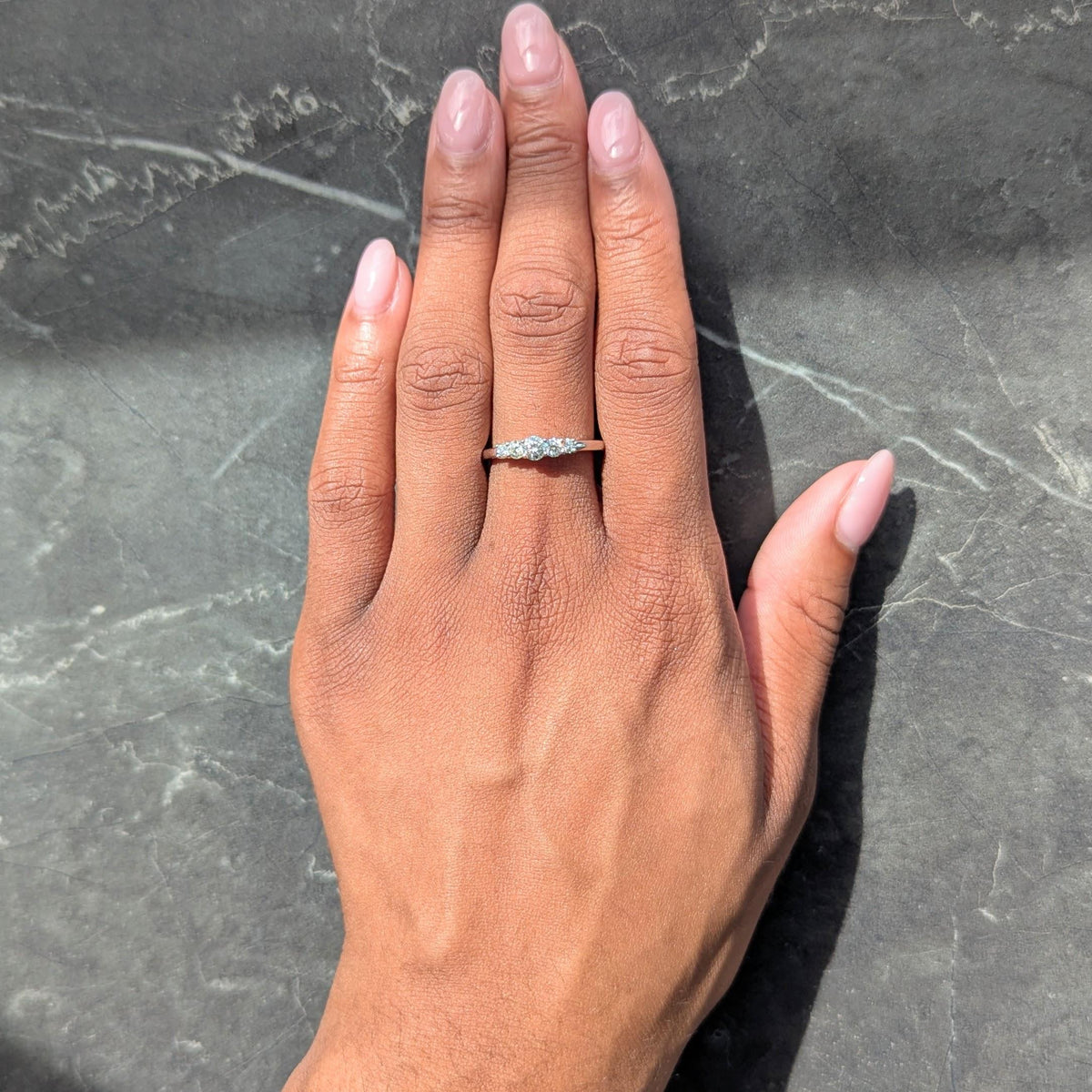 Contemporary Round Brilliant Diamond 14 Karat White Gold Five Stone Band Ring