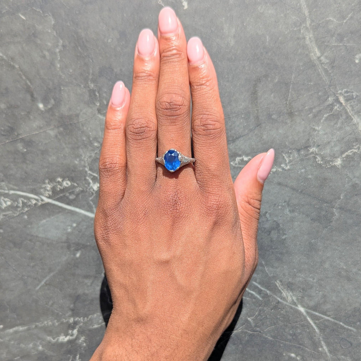 Art Deco 4.43 CTW No Heat Ceylon Sapphire Platinum Foliate Vintage Ring GIA