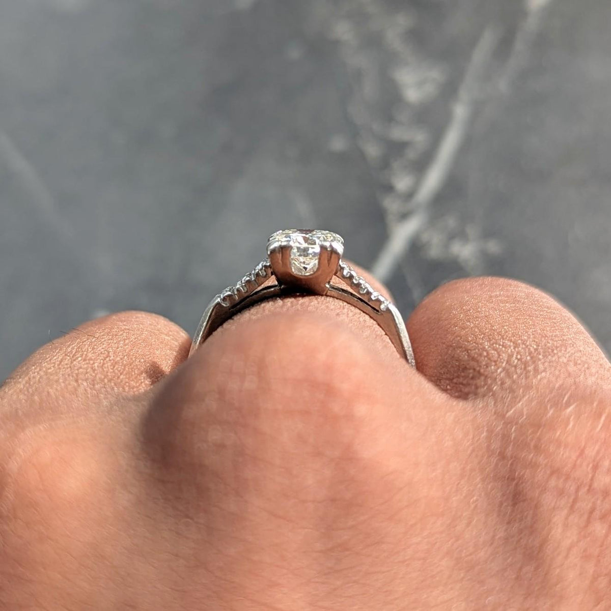 Mid-Century 0.80 CTW Diamond Platinum Vintage Fishtail Engagement Ring