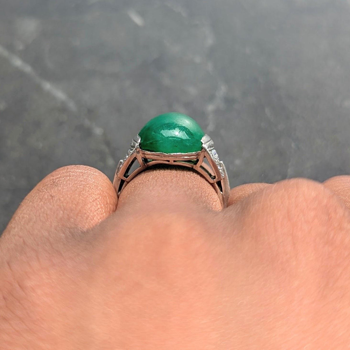 Art Deco Jade Diamond Platinum Vintage Buckle Dinner Ring
