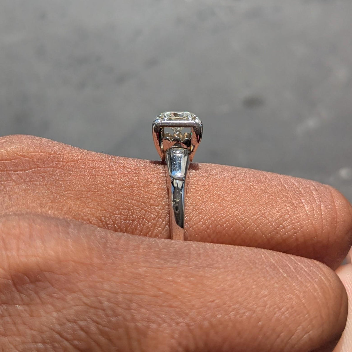 Mid-Century European Diamond 14K White Gold Vintage Solitaire Engagement Ring