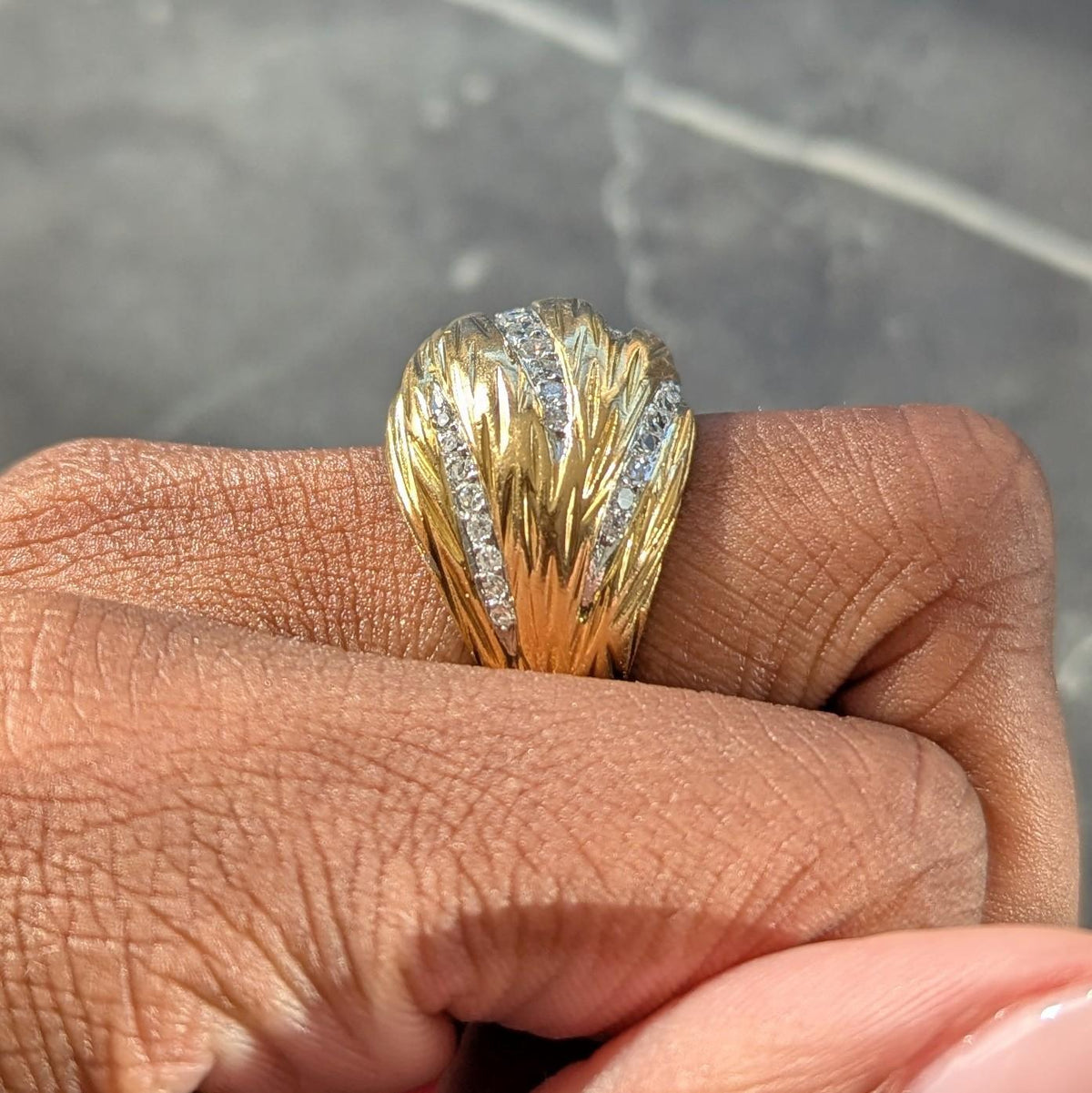 Mauboussin Paris 1960's Diamond 18 Karat Yellow Gold Platinum Vintage Dome Ring