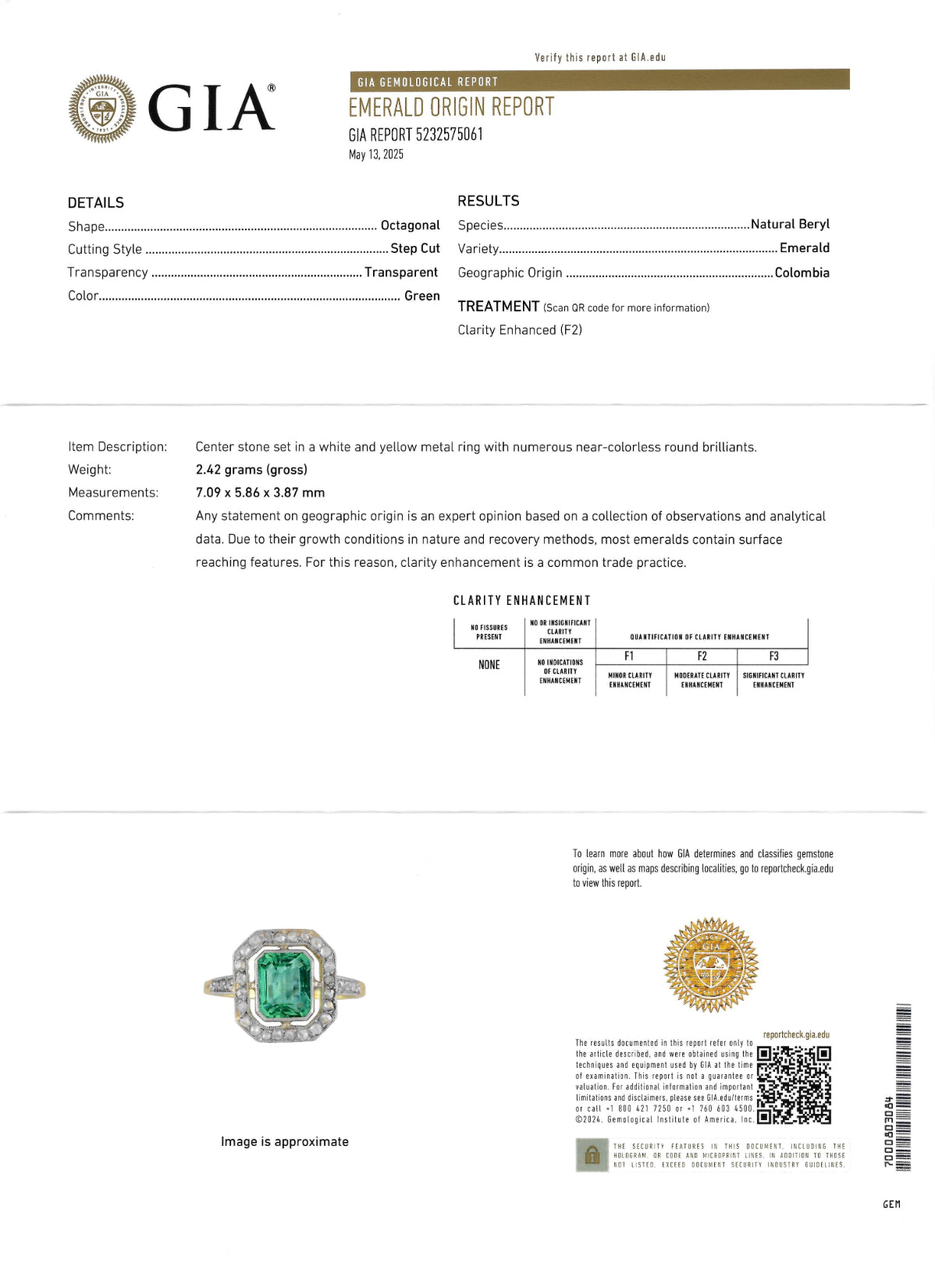 Art Deco 1.67 CTW Colombian Emerald Diamond Platinum 18 Karat Yellow Gold Antique Halo Ring GIA