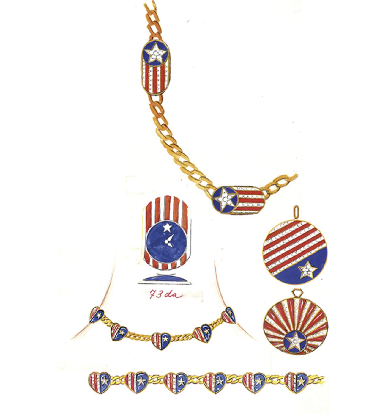 Bulgari 1972 Coral Lapis Diamond 18K Gold Vintage Stars & Stripes Heart Necklace