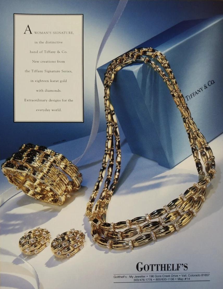 Tiffany & Co. 1992 1.04 CTW Diamond 18 Karat Yellow Gold Vintage Ribbon Necklace