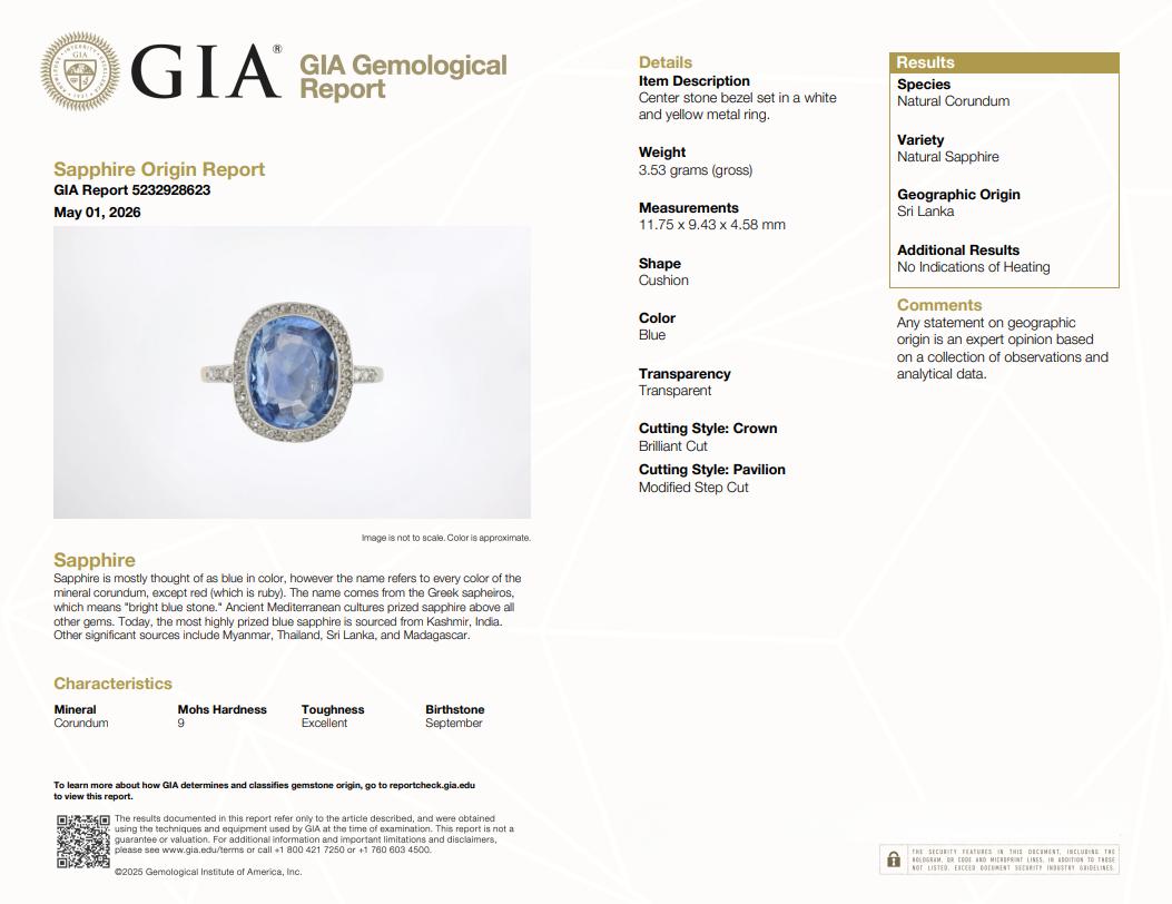 Edwardian Diamond Sapphire 14 Karat Yellow Gold Platinum Antique Halo Ring GIA