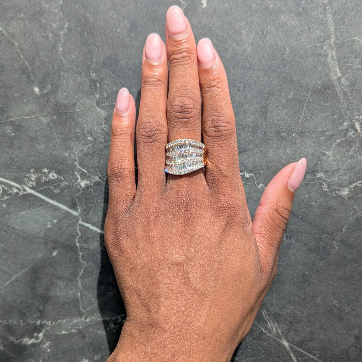 Contemporary 3.50 CTW Diamond 18 Karat Rose Gold Seven Row Wavy Band Ring