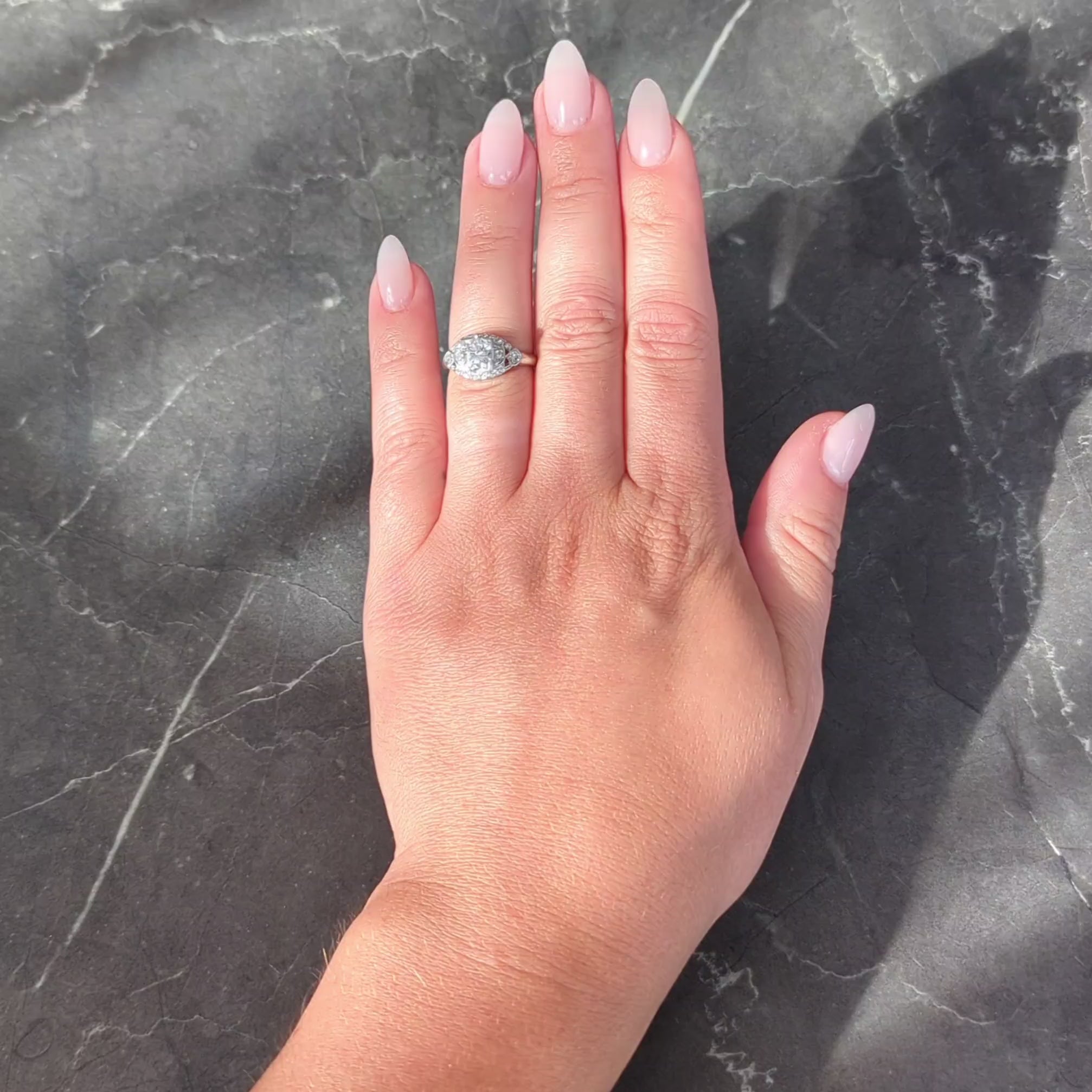 Mid-Century 1.24 CTW Diamond Platinum Vintage Cluster Engagement Ring