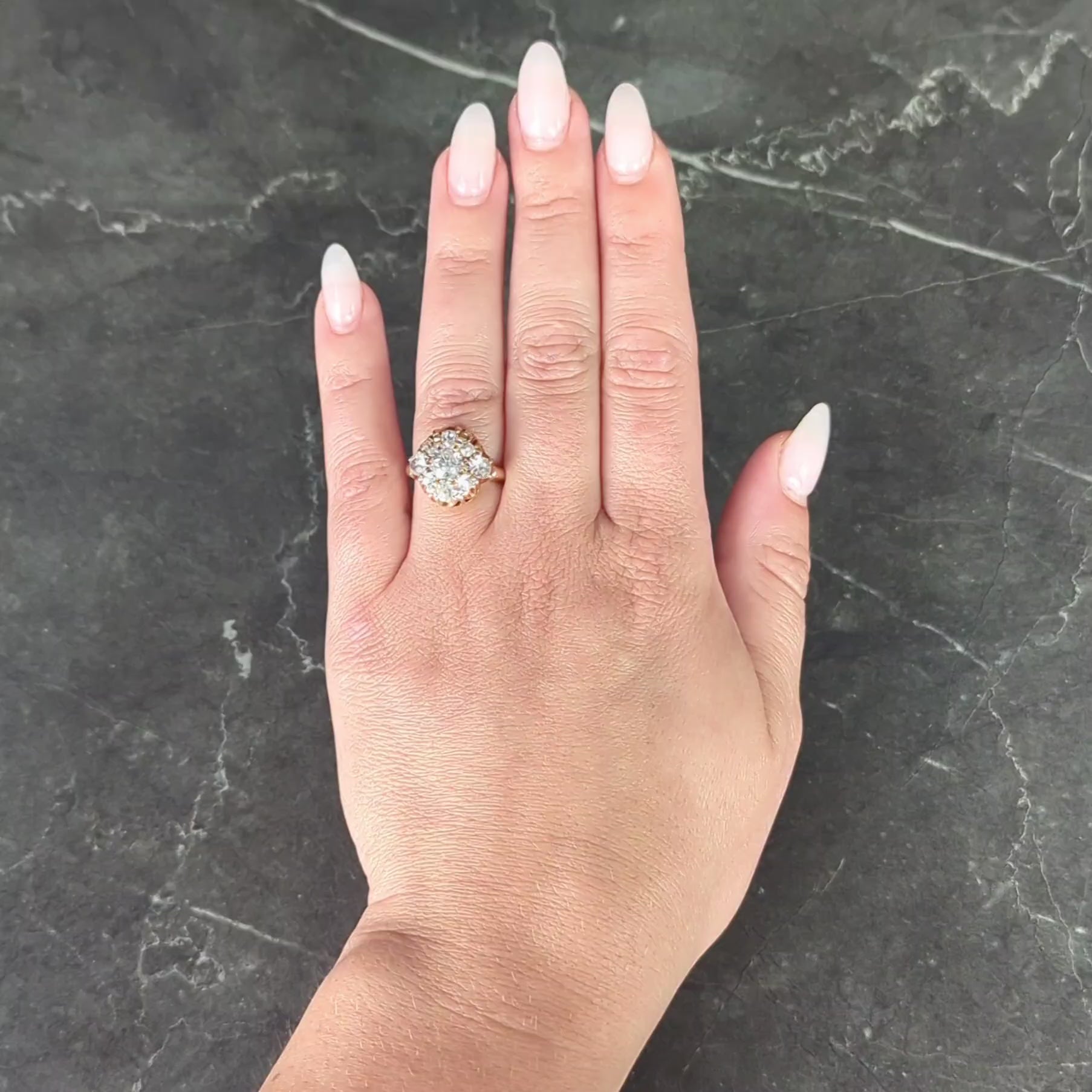 Victorian Old European Cut Diamond 14 Karat Yellow Gold Antique Cluster Ring