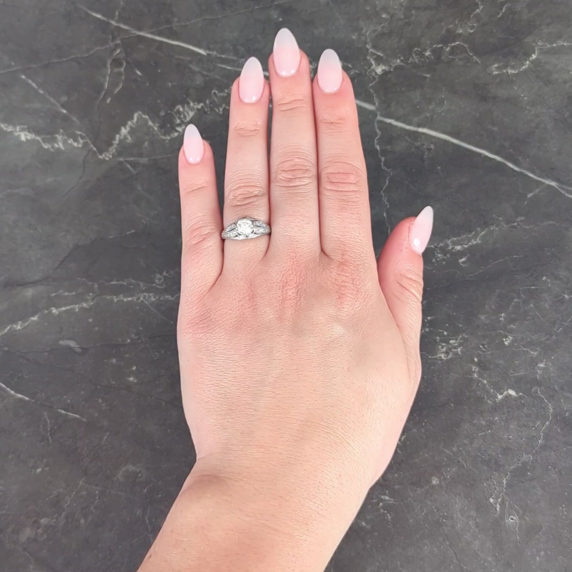 Late Art Deco 0.84 CTW Diamond Platinum Vintage Foliate Bombé Engagement Ring