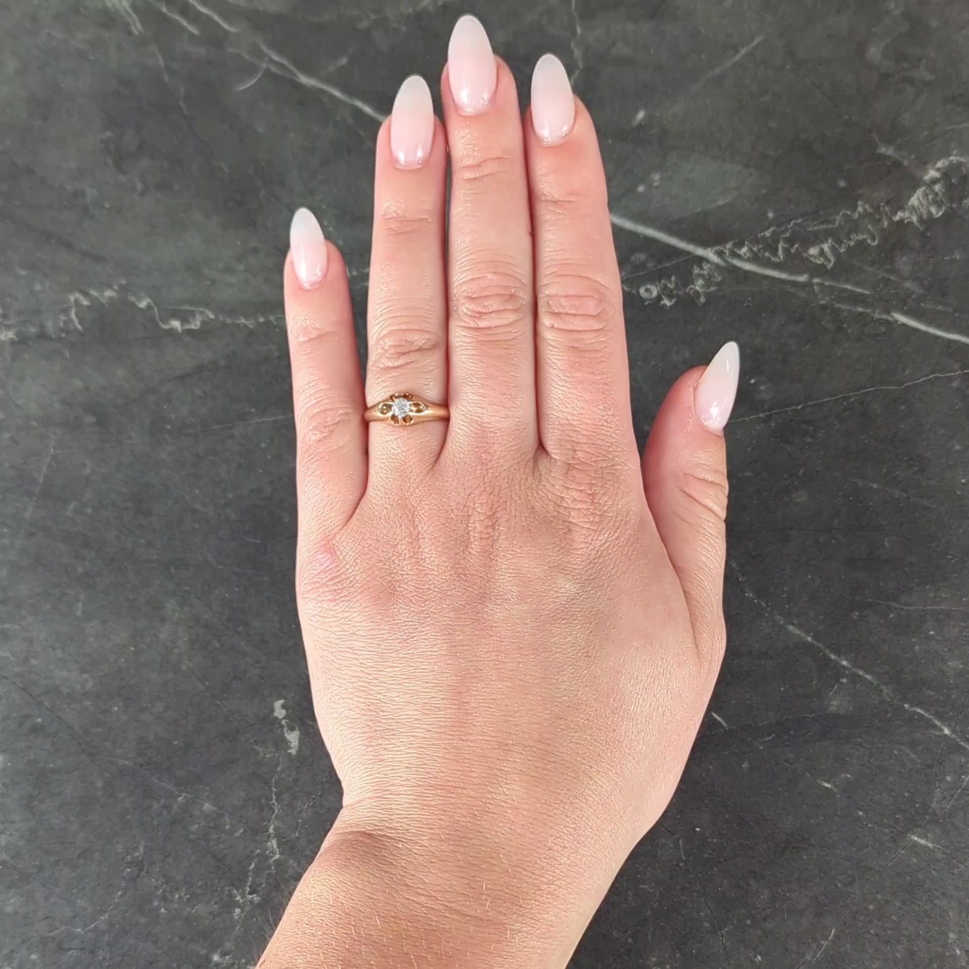 Victorian 0.18 CT Old Mine Cut Diamond 14K Gold Antique Belcher Engagement Ring