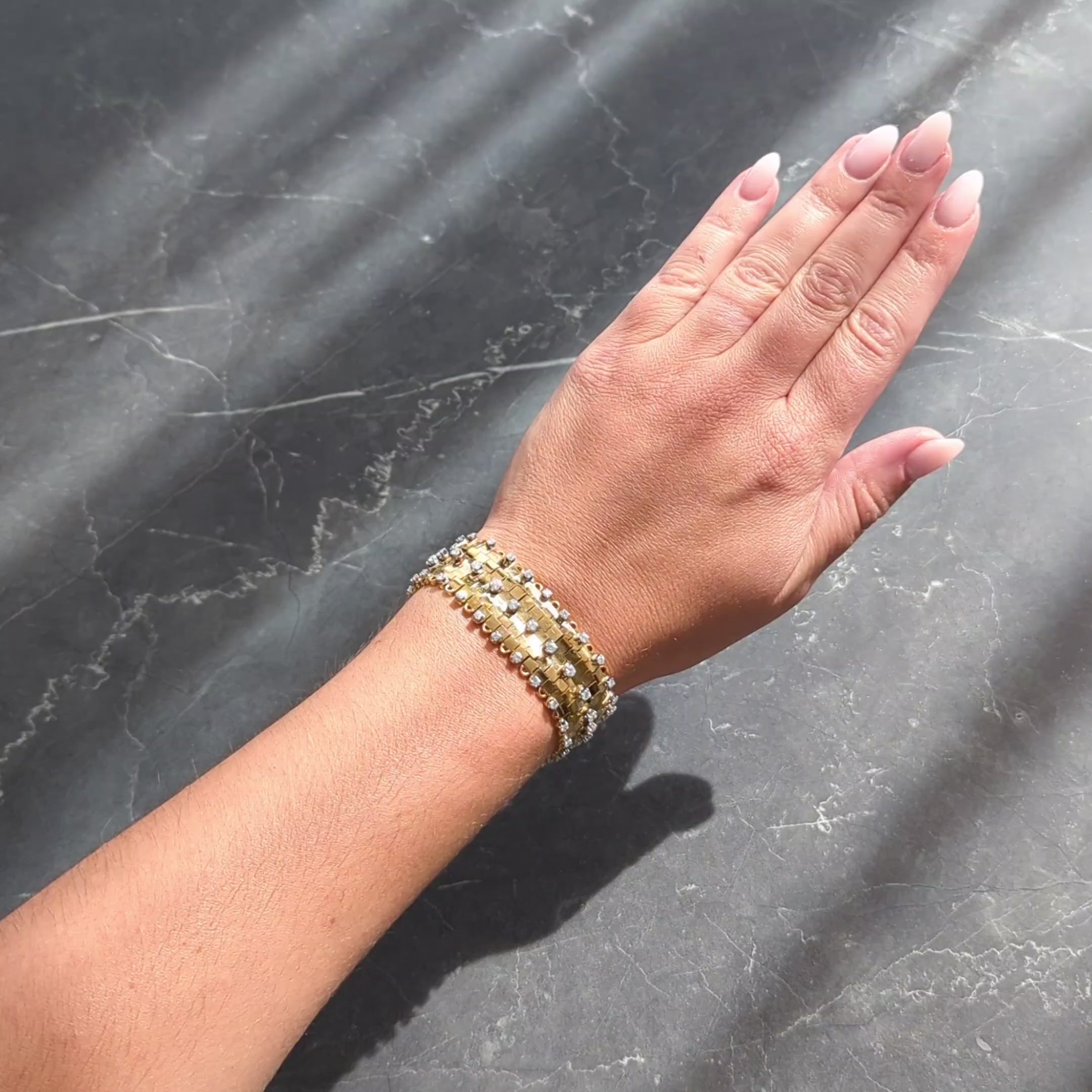 Mid-Century 4.32 CTW Diamond Platinum 18K Gold Vintage Panther Link Bracelet