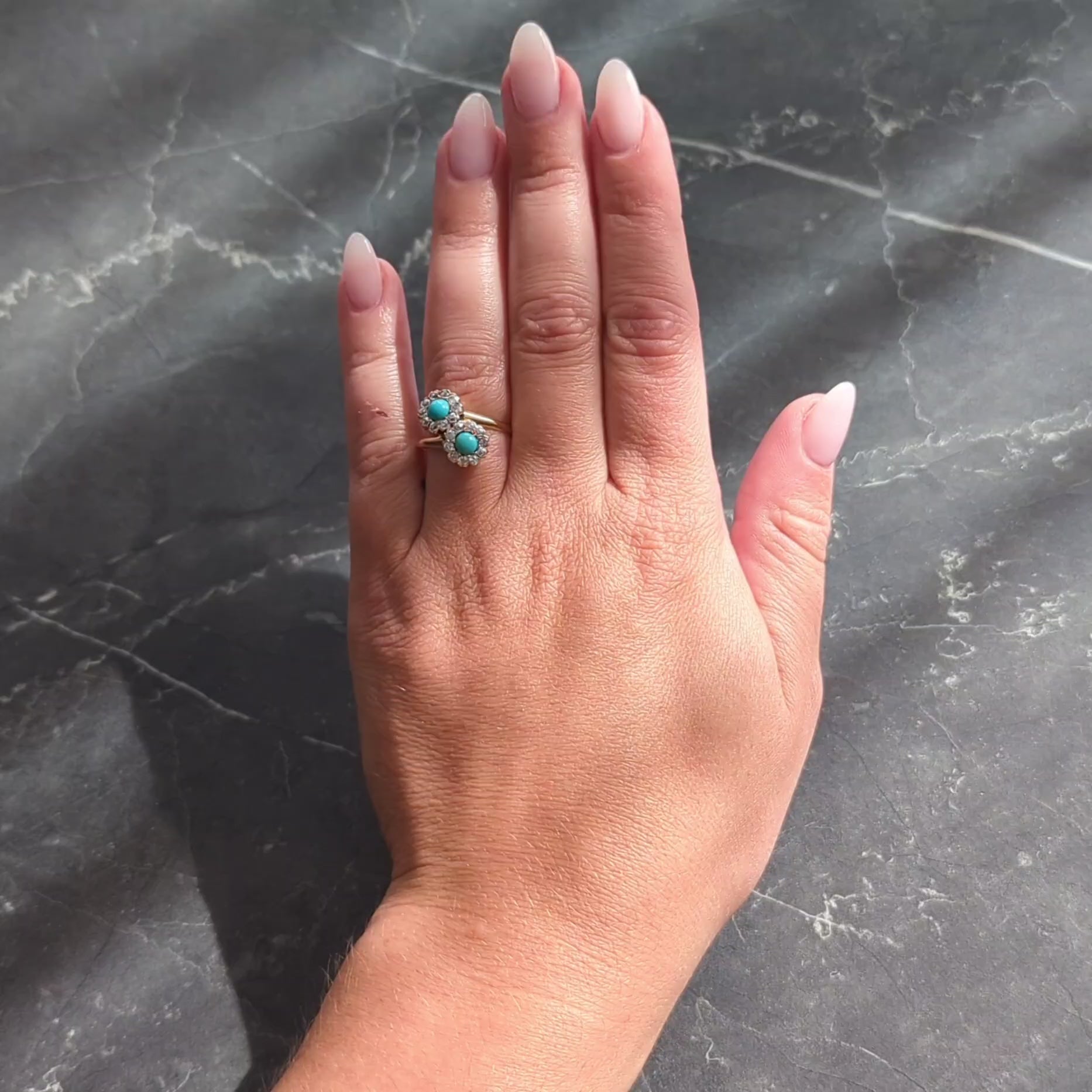 Victorian Turquoise Diamond 14 Karat Yellow Gold Antique Toi-Et-Moi Bypass Ring