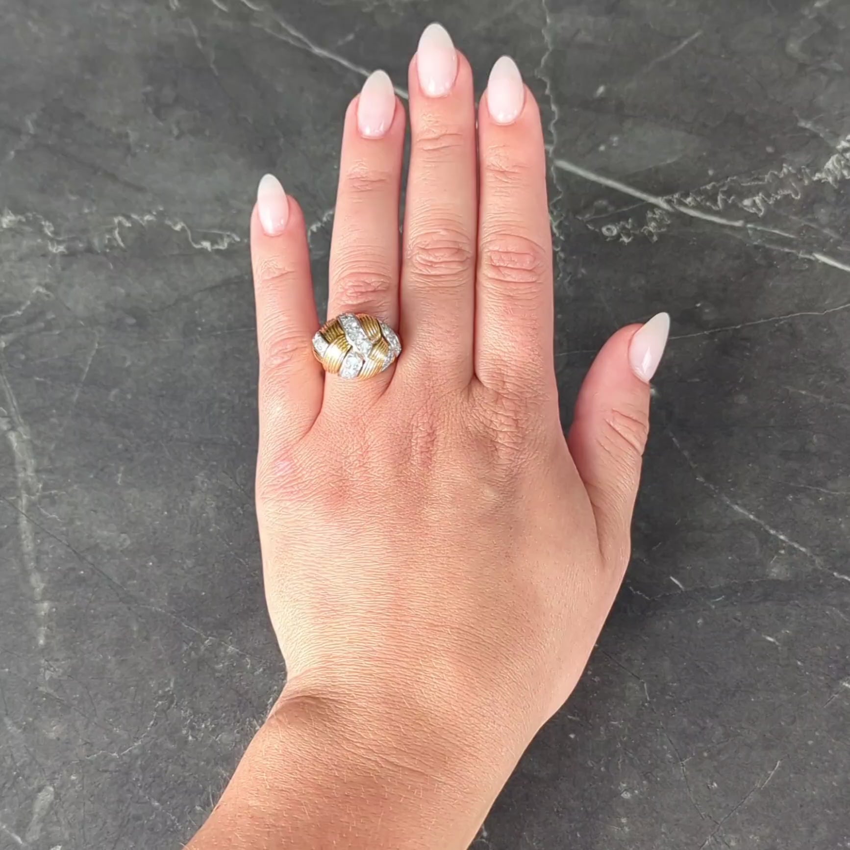 Cartier French 1950's 2.55 CTW Diamond Platinum 18K Gold Vintage Woven Dome Ring