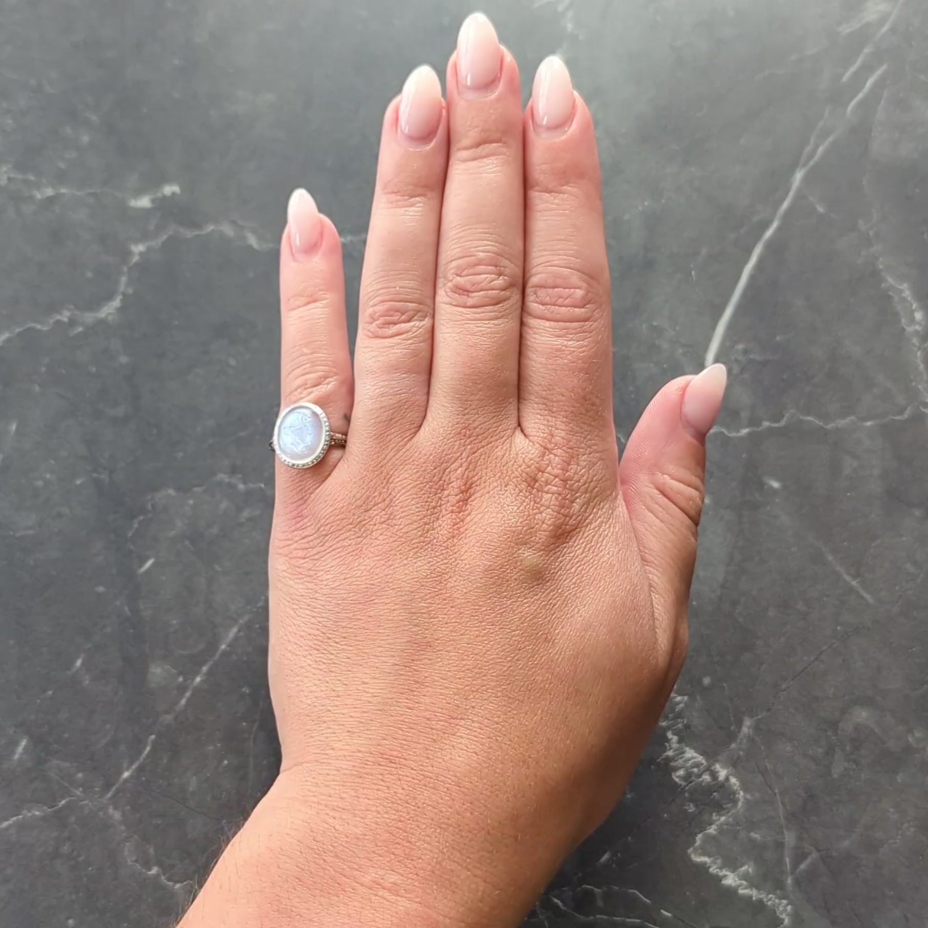 Art Deco Moonstone Platinum Vintage Carved Intaglio Women Portrait Ring