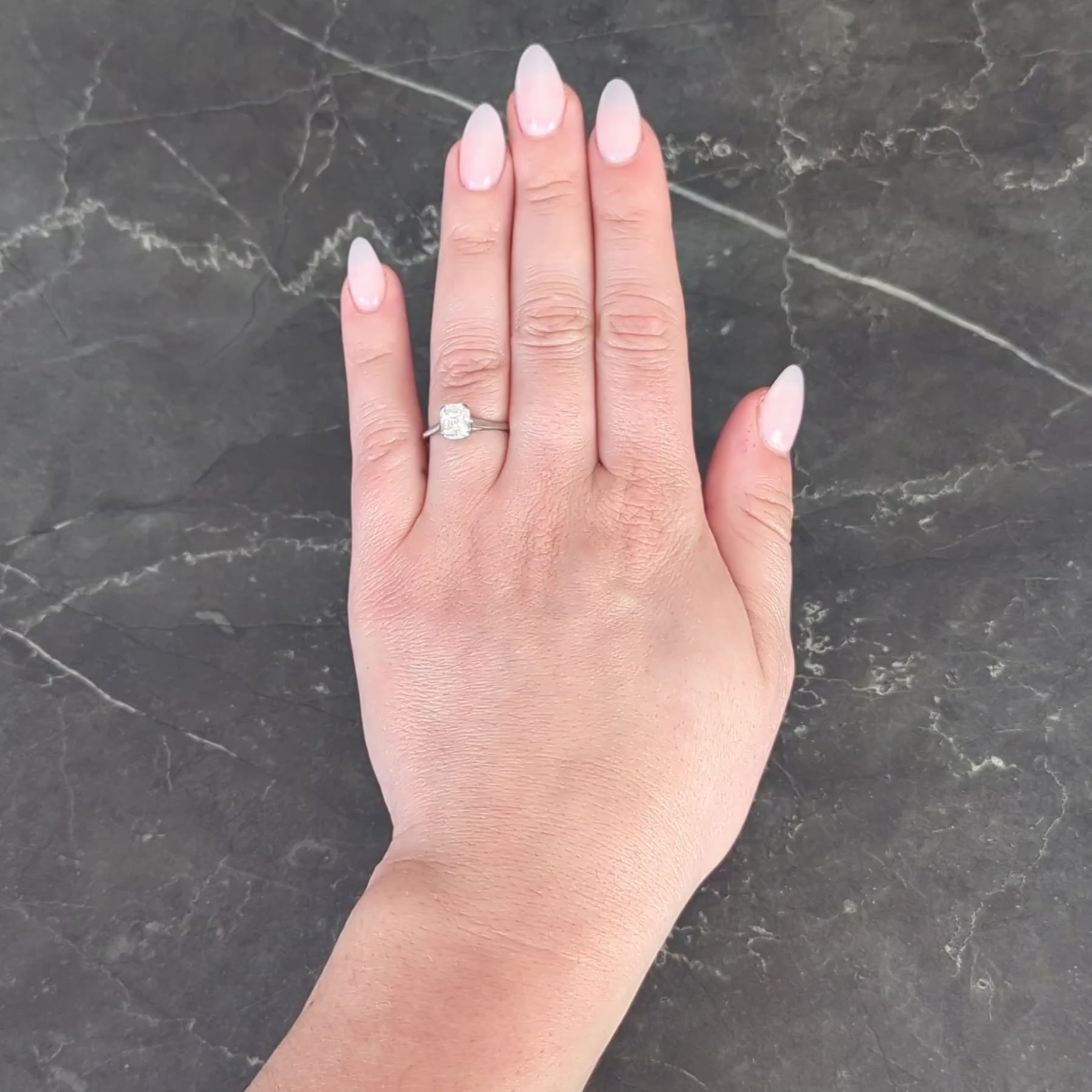 Art Deco Old Emerald Cut Diamond Platinum Vintage Solitaire Engagement Ring