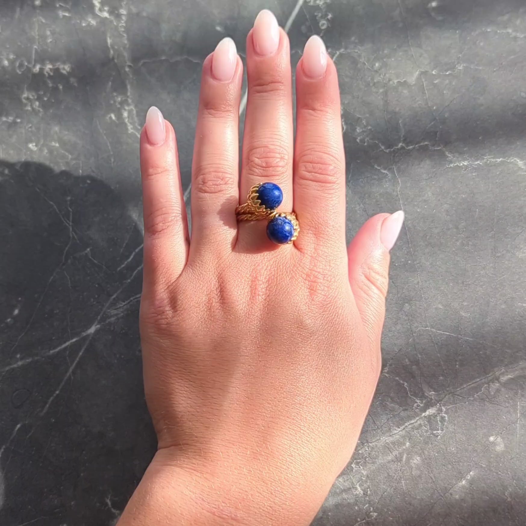 Schlumberger Tiffany & Co. 1960 Lapis Lazuli 18K Gold Vintage Acorn Bypass Ring