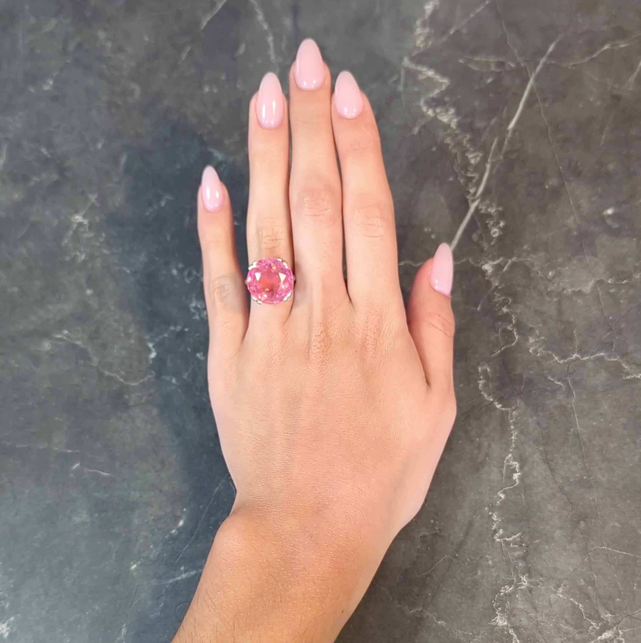 Mid-Century 18.81 CTW Pink Tourmaline Platinum Vintage Cocktail Ring
