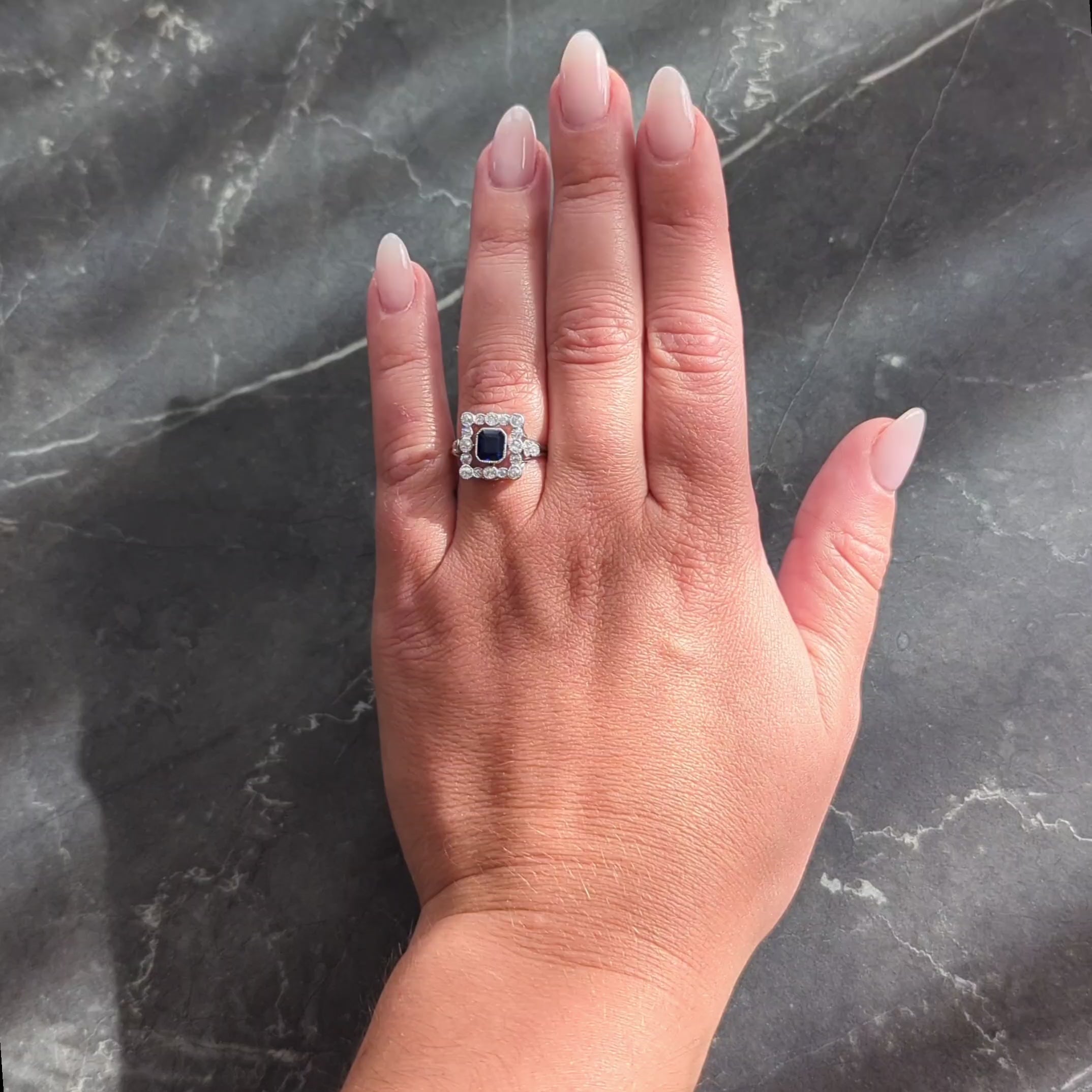 Art Deco 1.35 CTW Sapphire Diamond Platinum Vintage Scrolling Cluster Ring GIA