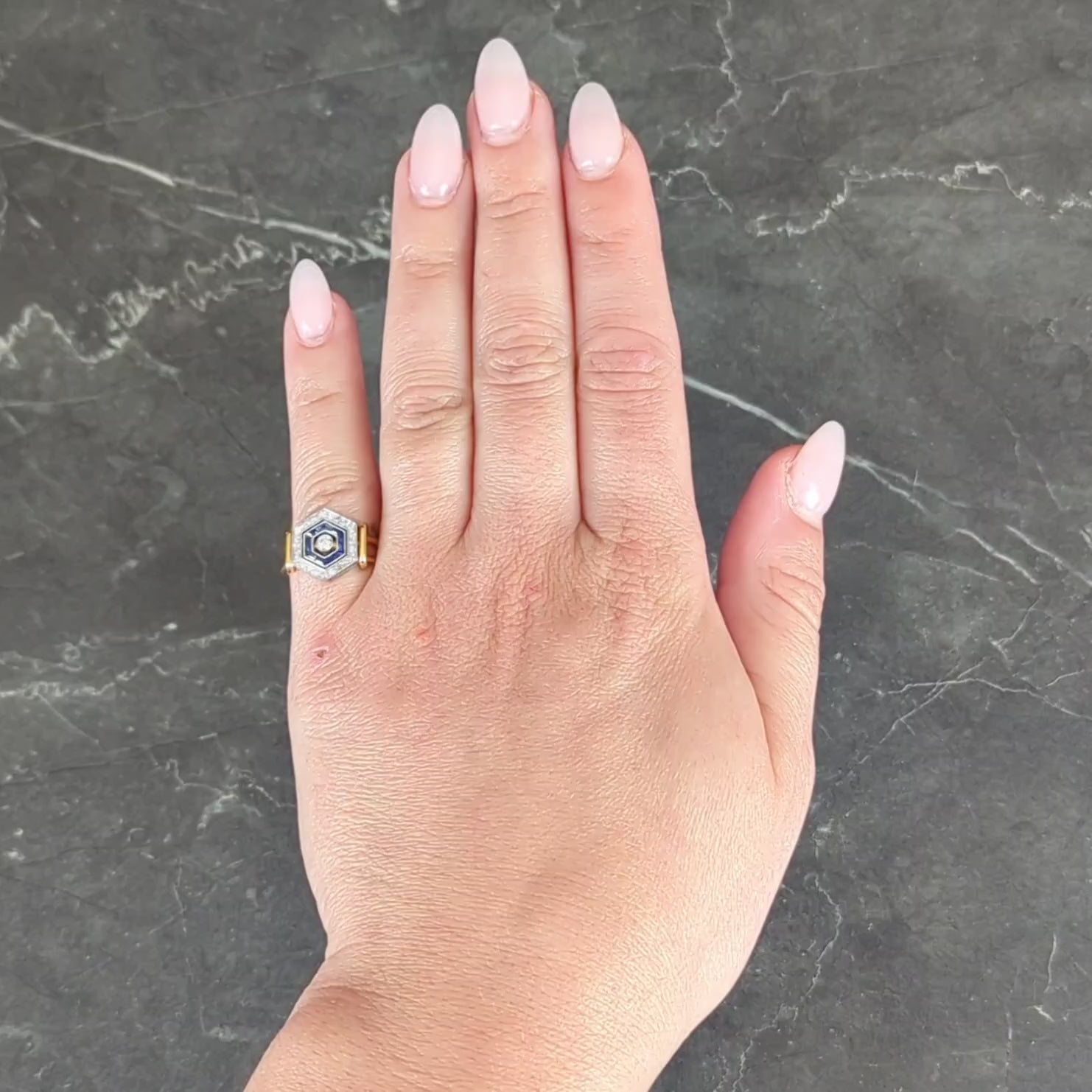 Art Deco Sapphire Diamond Platinum 18 Karat Yellow Gold Vintage Flip Ring