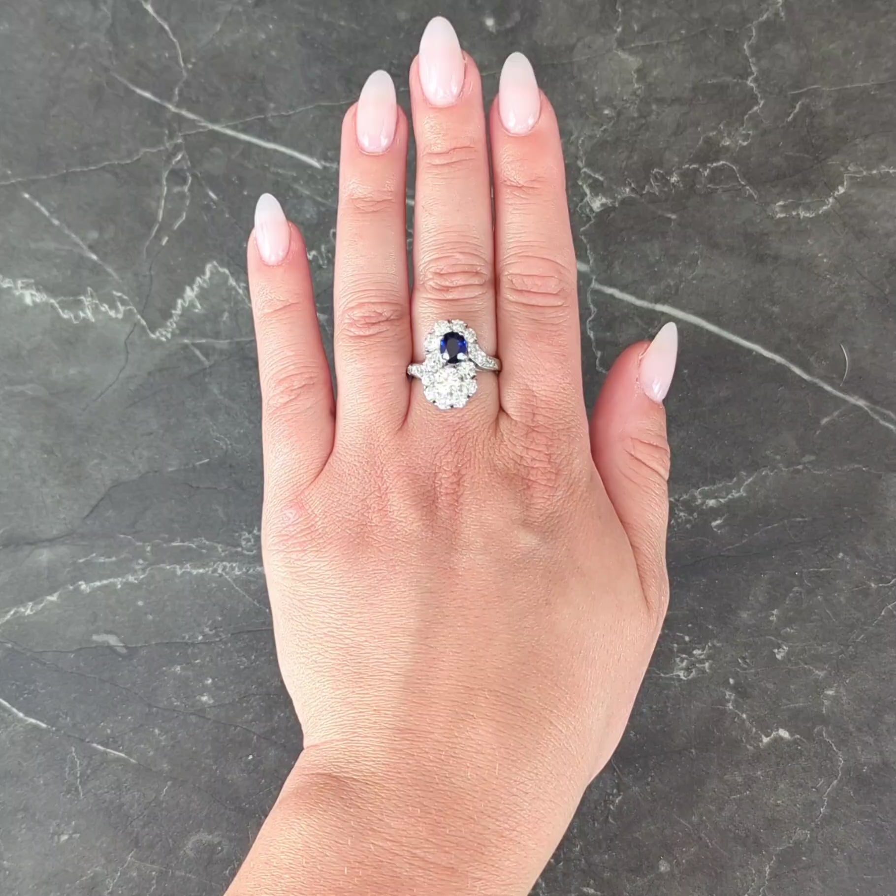 1950's 4.45 CTW No Heat Sapphire Diamond Platinum Vintage Toi-Et-Moi Ring AGL