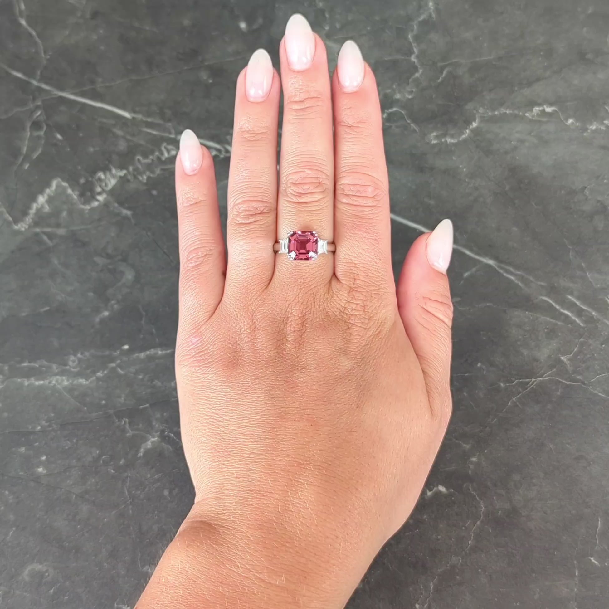 Contemporary 4.08 CTW Tourmaline Diamond 18 Karat White Gold Three Stone Ring