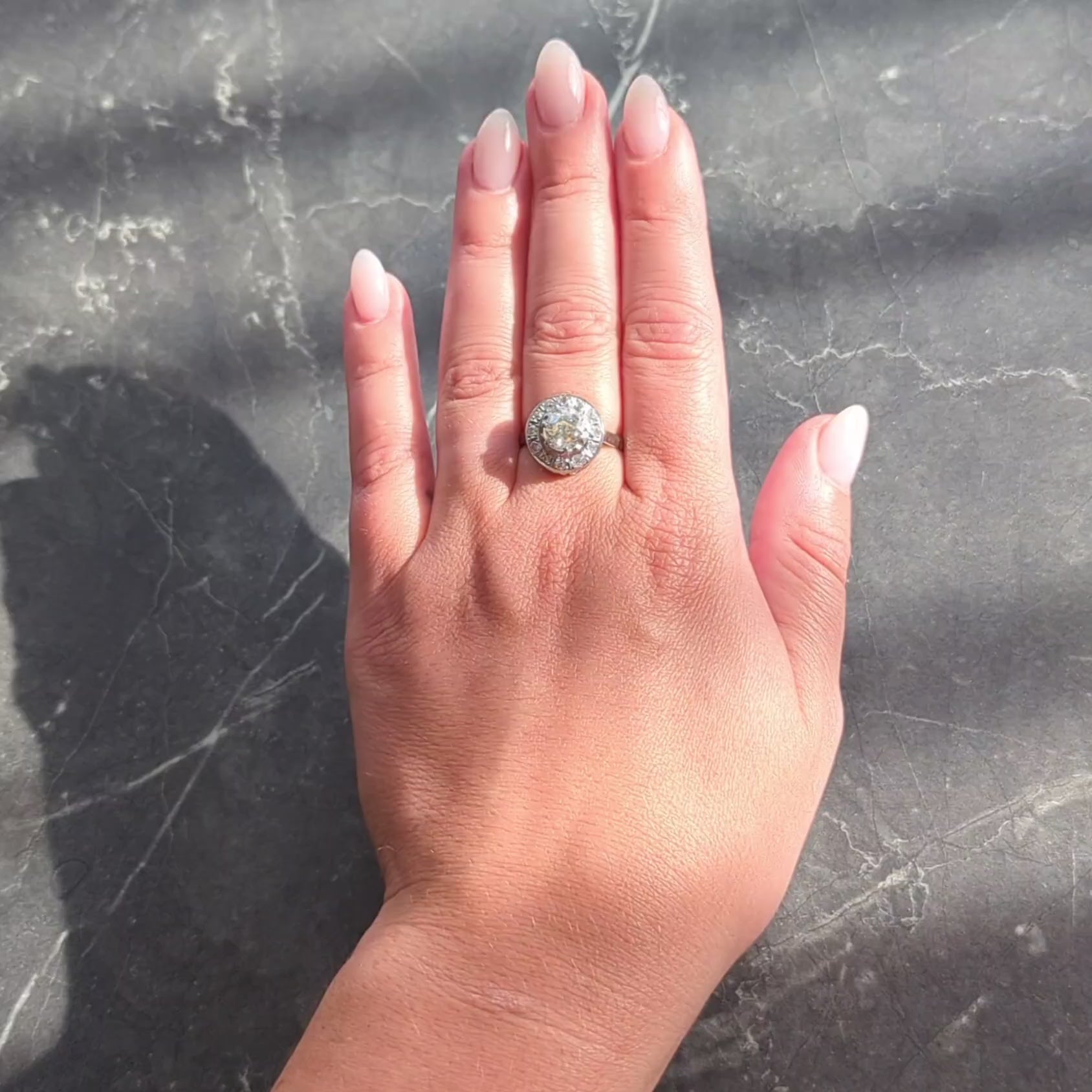 Art Deco 1.95 CTW Diamond Platinum Antique Scrolling Halo Engagement Ring