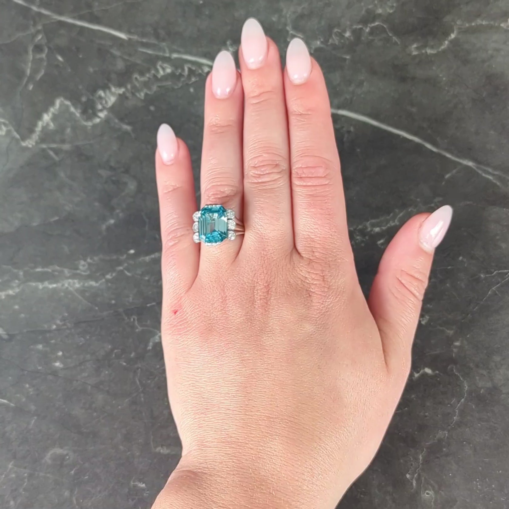 Mid-Century 12.00 CTW Zircon Diamond Platinum Vintage Cocktail Ring