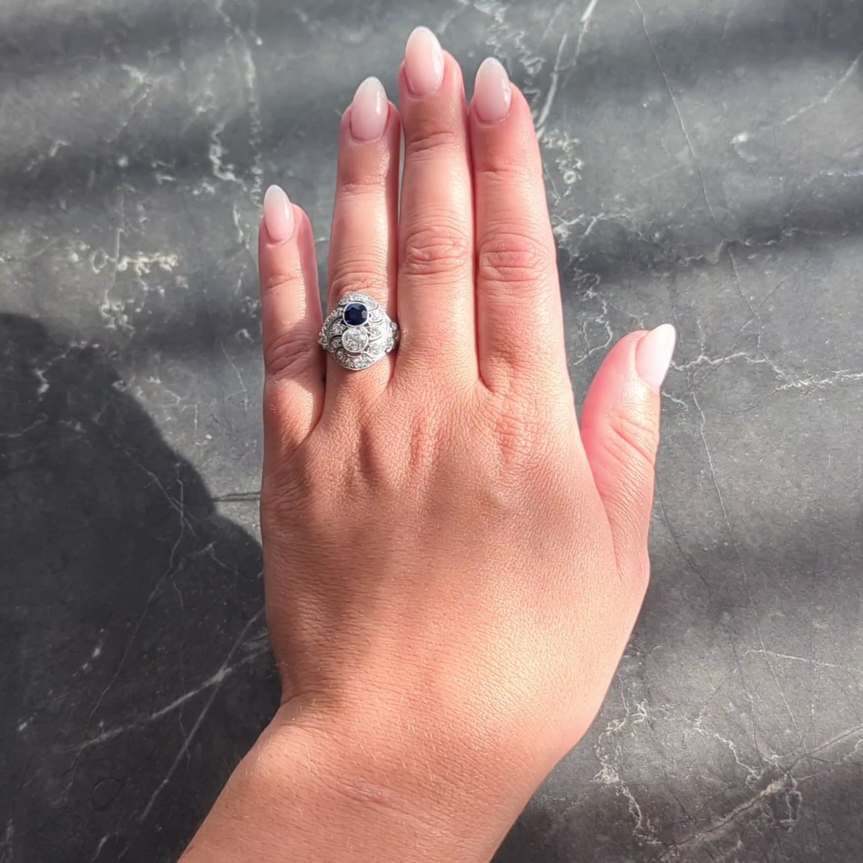 Edwardian 2.93 CTW Sapphire Diamond Platinum Antique Feather Toi-Et-Moi Ring