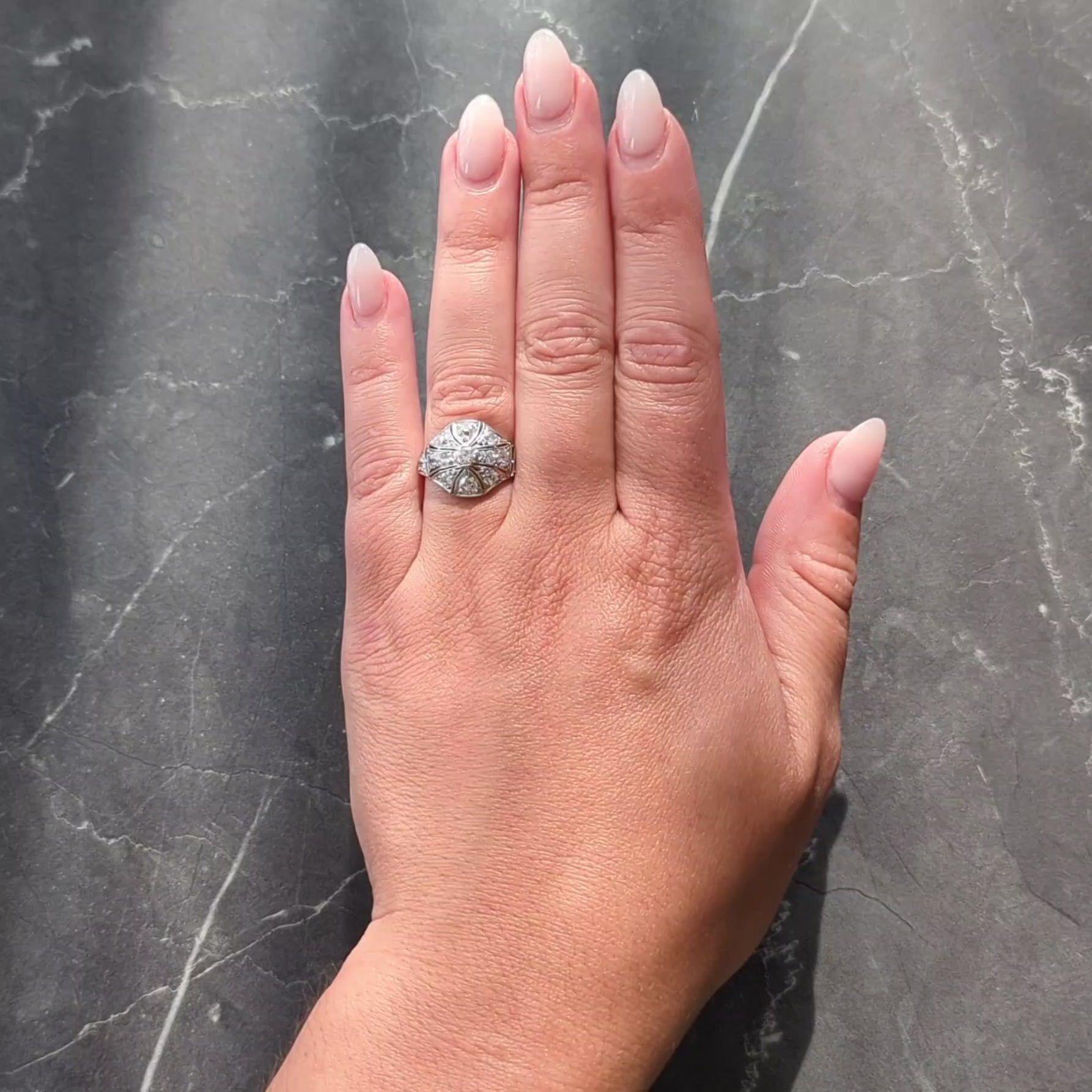 Art Deco Lambert Brothers European Diamond Platinum Vintage Bombé Dinner Ring