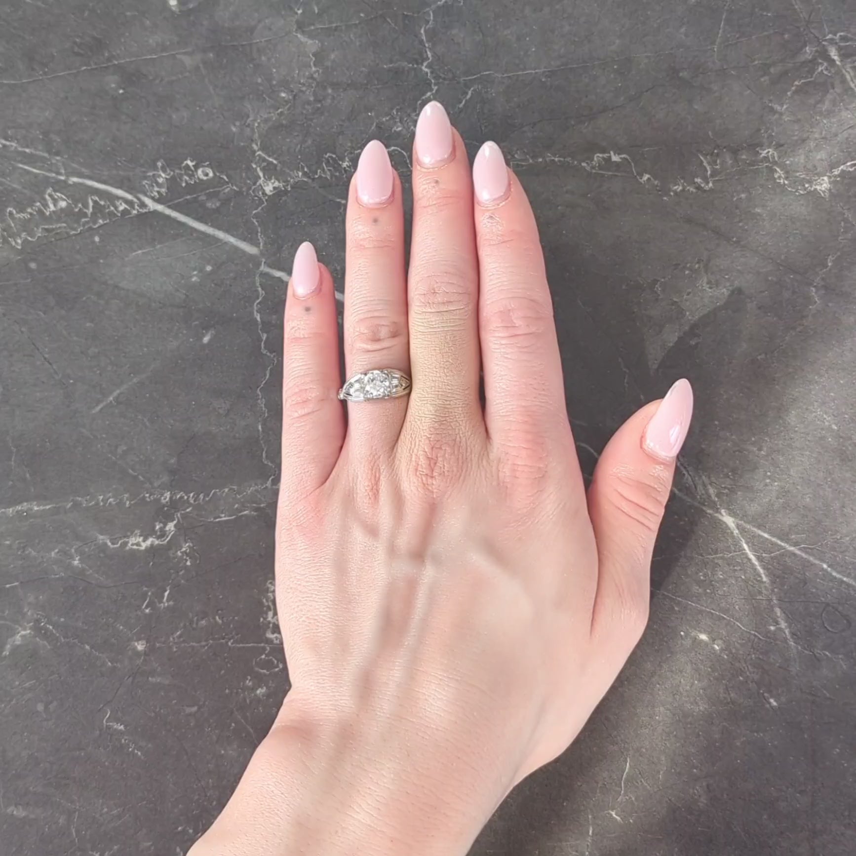 Art Deco European Diamond 14 Karat Gold Vintage Geometric Engagement Ring GIA