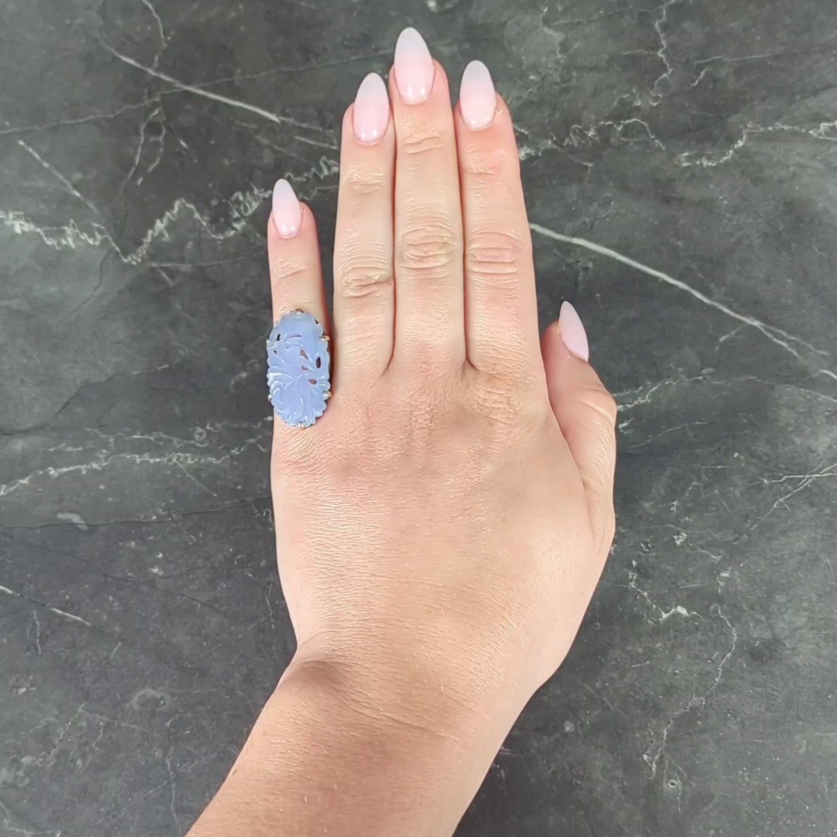 Early Art Deco Blue Chalcedony 14 Karat Yellow Gold Antique Flower Ring