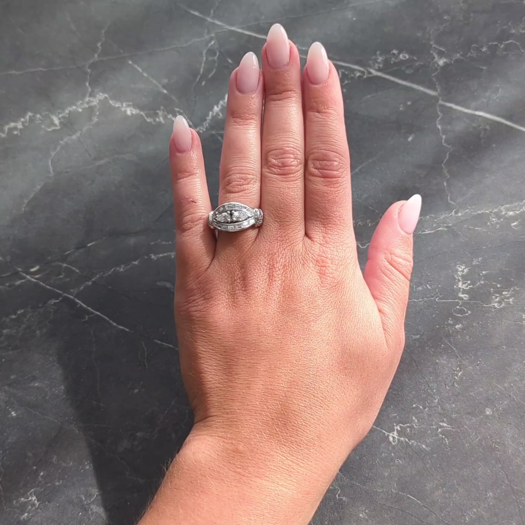 Mid-Century 2.35 CTW Diamond Platinum Vintage Bombé Ring