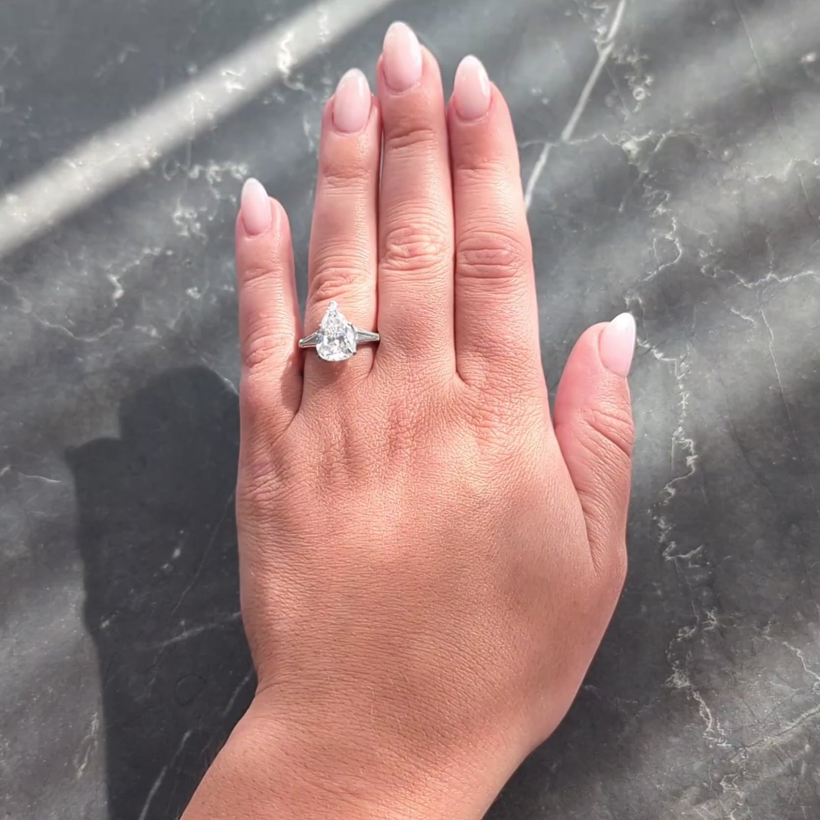 Mid-Century 4.04 CTW Pear Diamond Platinum Vintage Three Stone Engagement Ring