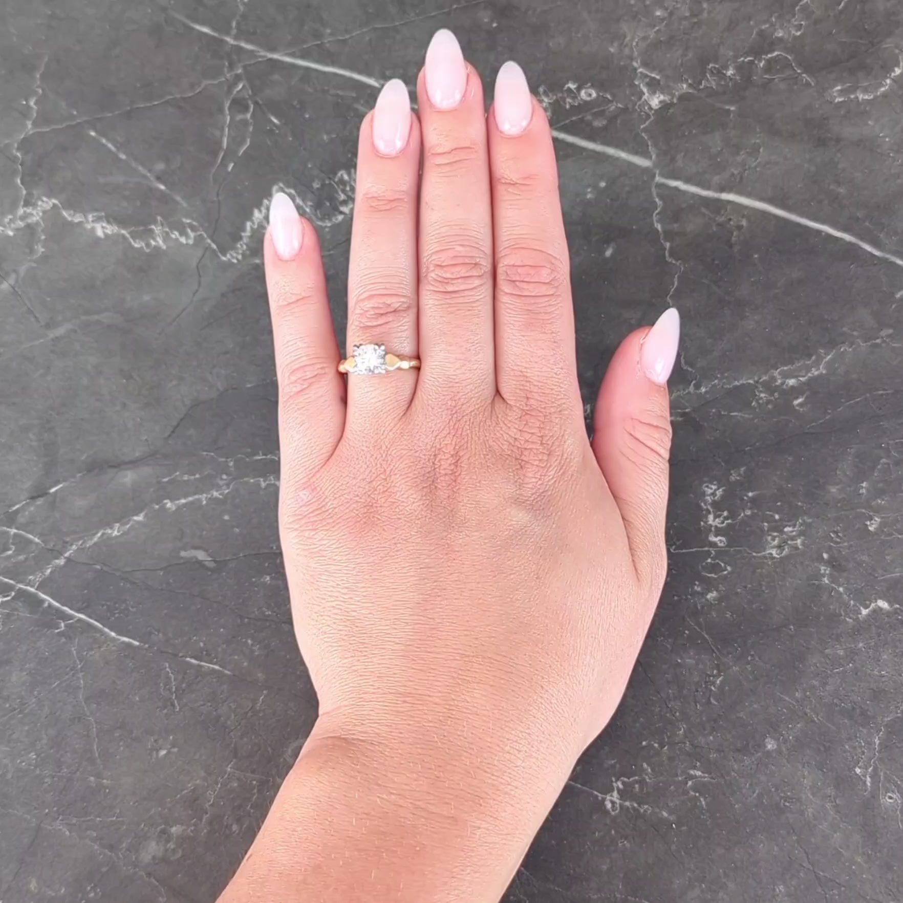 Retro 1.02 CTW Transitional Cut Platinum 14K Yellow Gold Vintage Engagement Ring